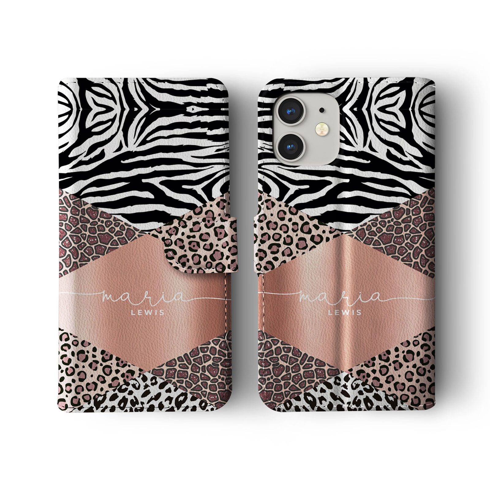 Tirita Personalised Wallet Flip Case for iPhone 14 13 12 11 Animal Print Leopard - Picture 2 of 26
