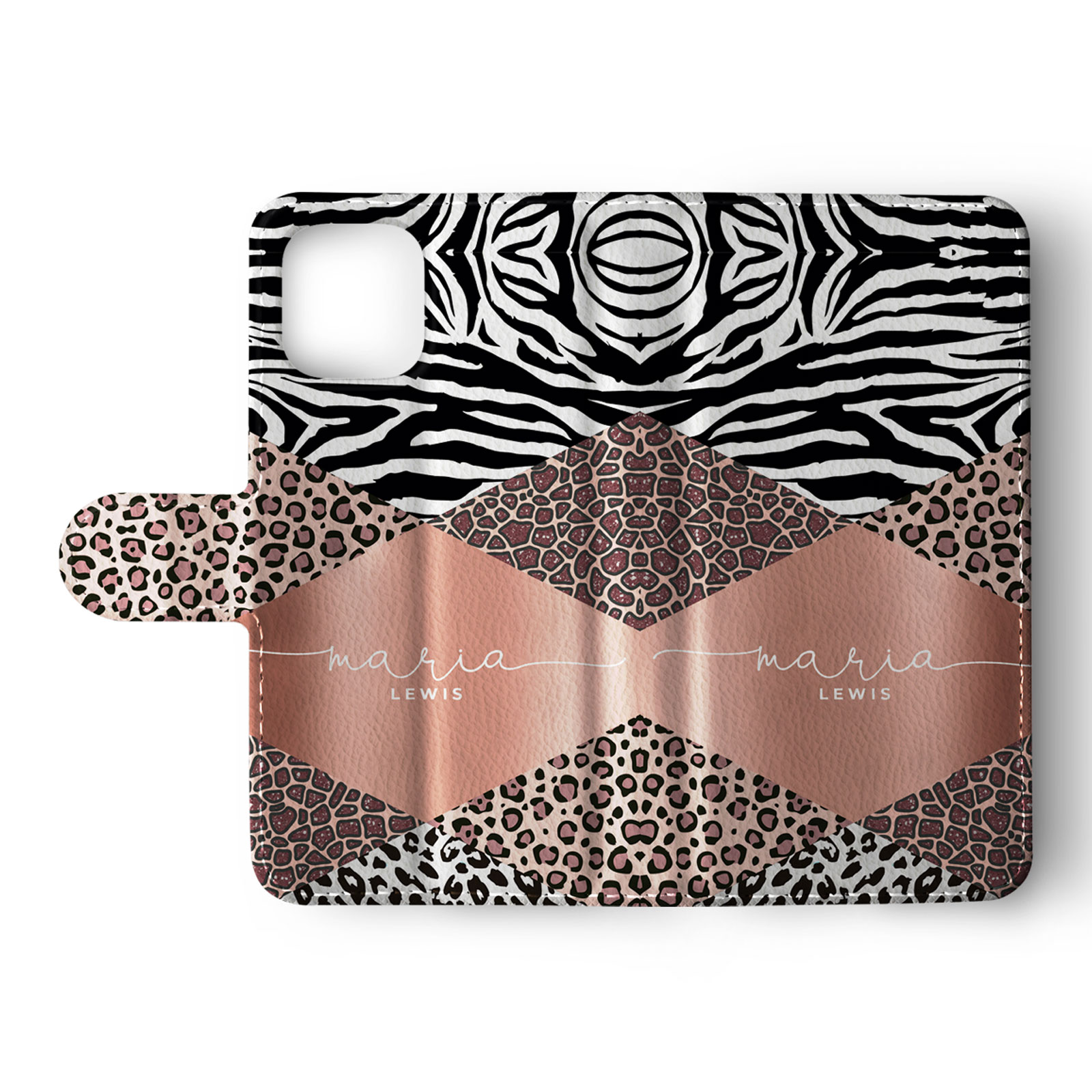 Tirita Personalised Wallet Flip Case for iPhone 14 13 12 11 Animal Print Leopard - Picture 3 of 26