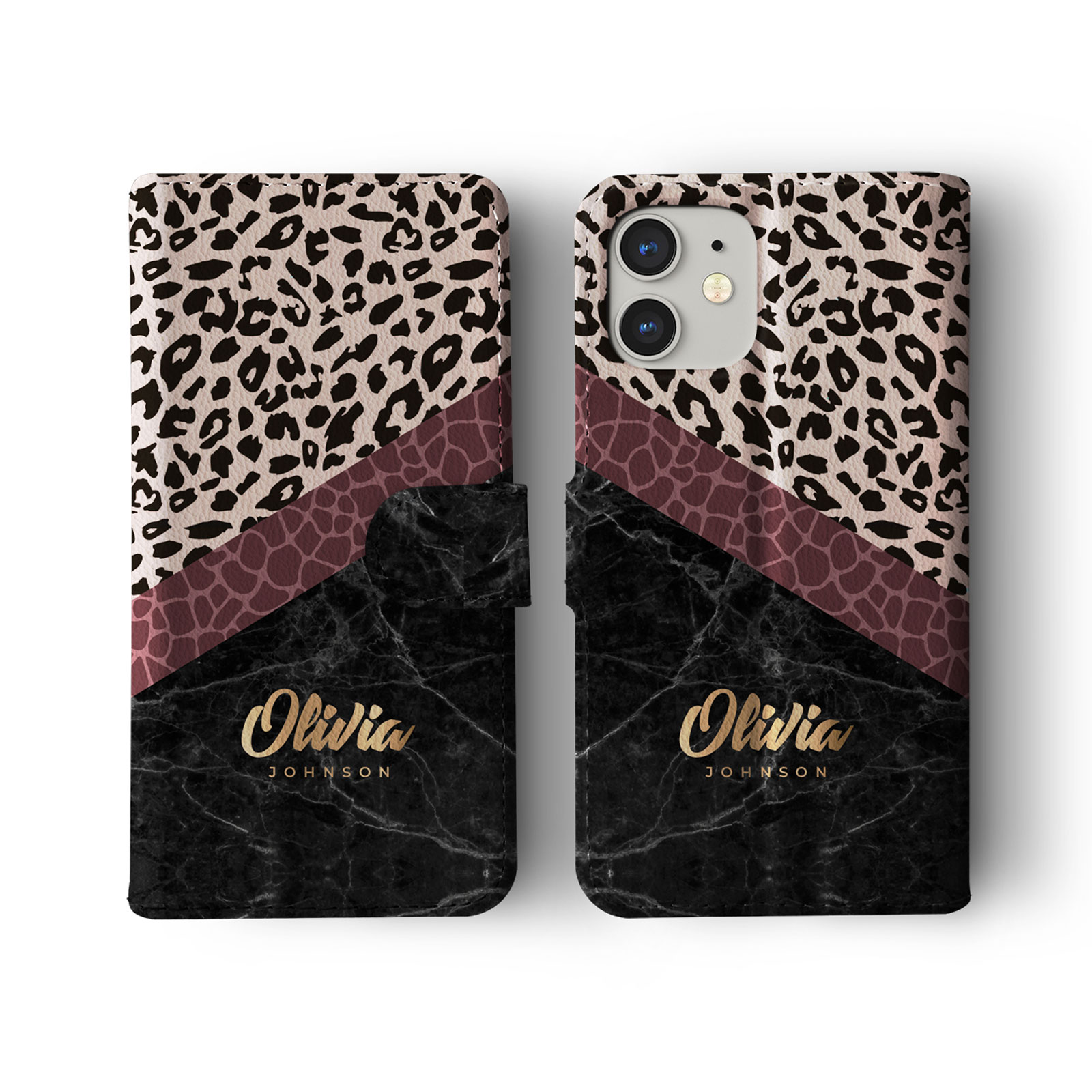 Tirita Personalised Wallet Flip Case for iPhone 14 13 12 11 Animal Print Leopard - Picture 5 of 26