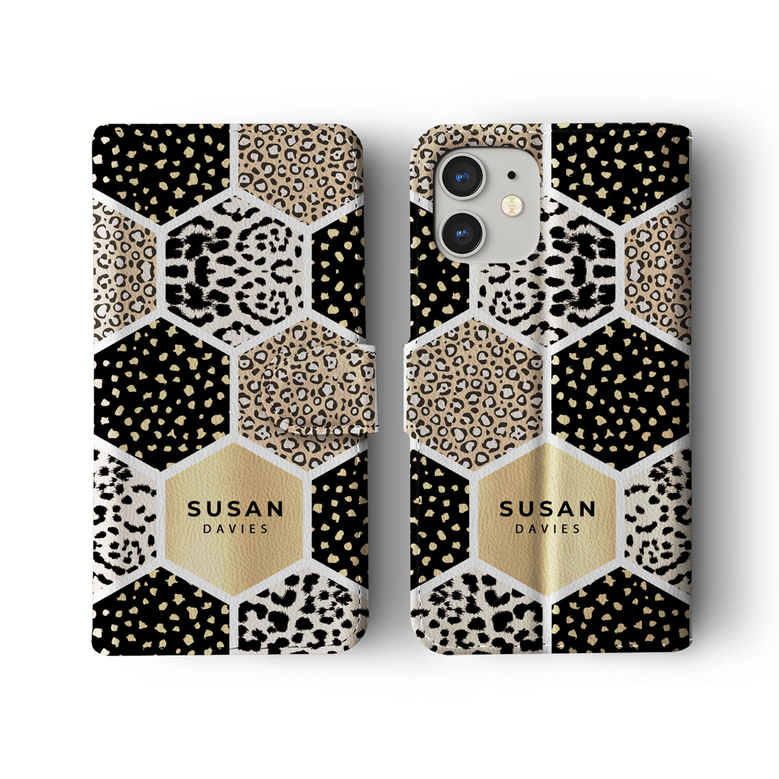 Tirita Personalised Wallet Flip Case for iPhone 14 13 12 11 Animal Print Leopard - Picture 8 of 26