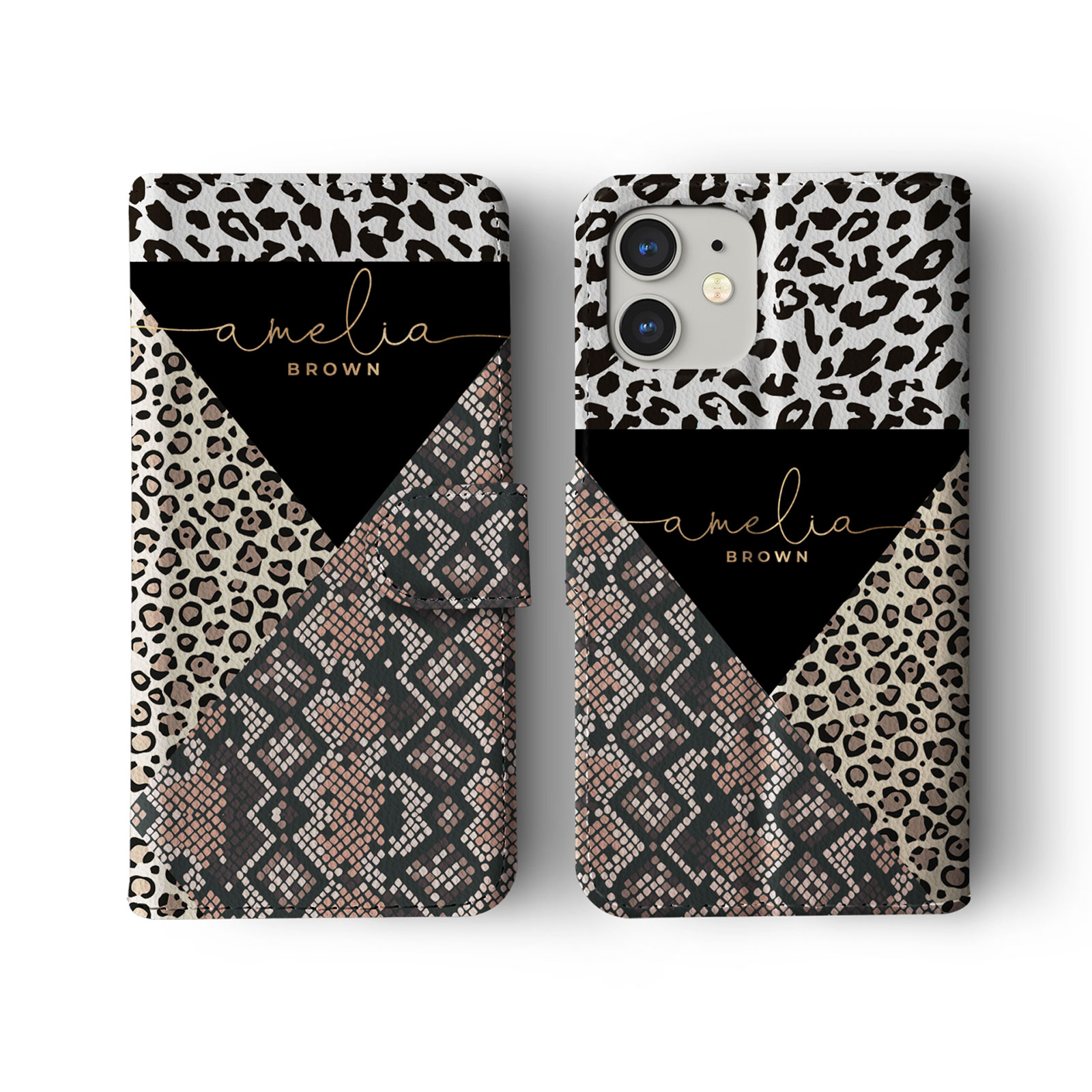 Tirita Personalised Wallet Flip Case for iPhone 14 13 12 11 Animal Print Leopard - Picture 11 of 26