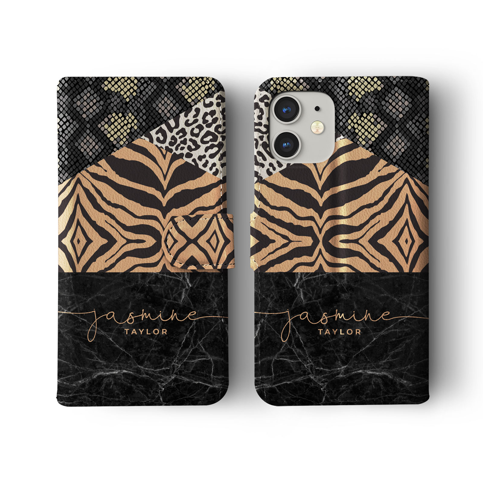 Tirita Personalised Wallet Flip Case for iPhone 14 13 12 11 Animal Print Leopard - Picture 17 of 26