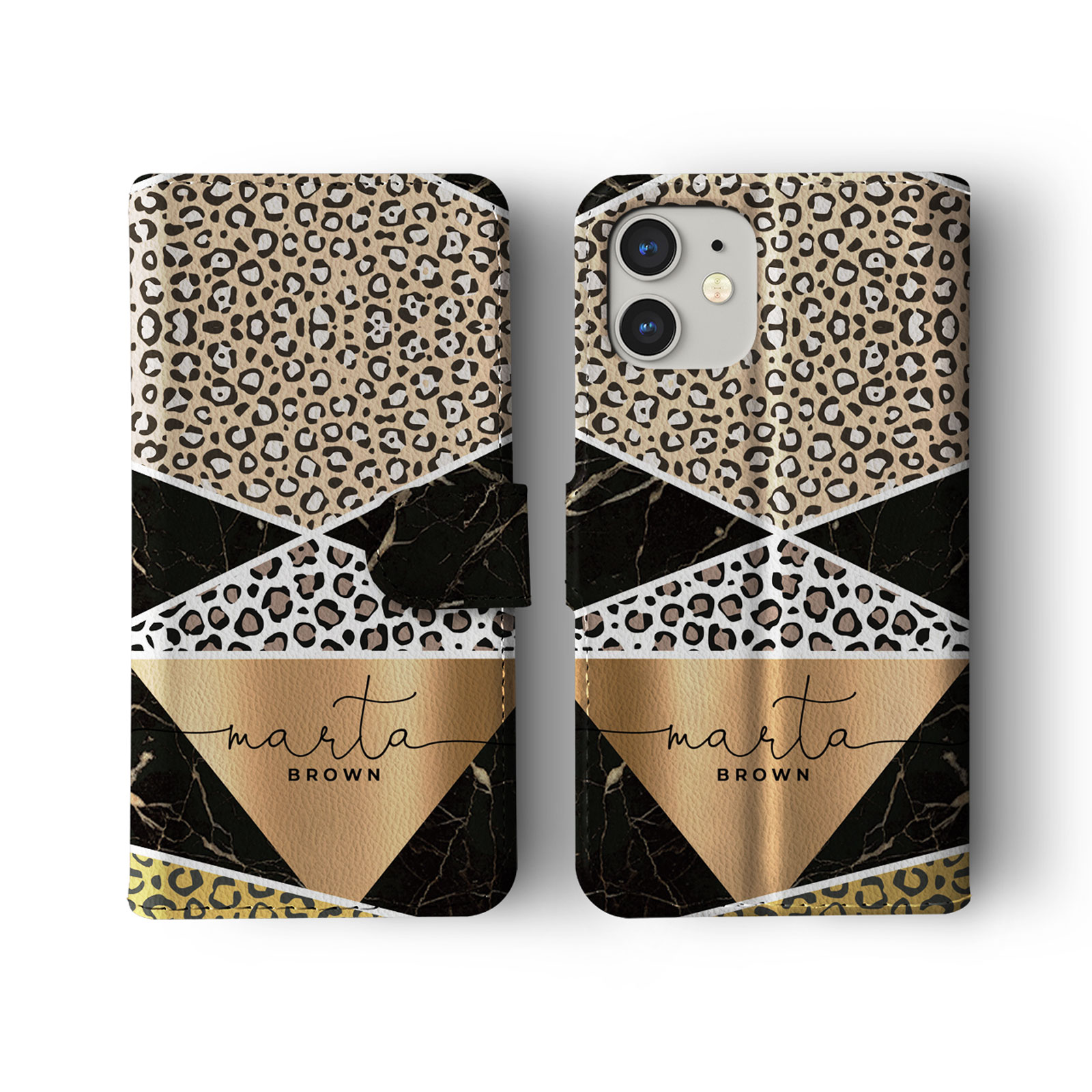 Tirita Personalised Wallet Flip Case for iPhone 14 13 12 11 Animal Print Leopard - Picture 20 of 26