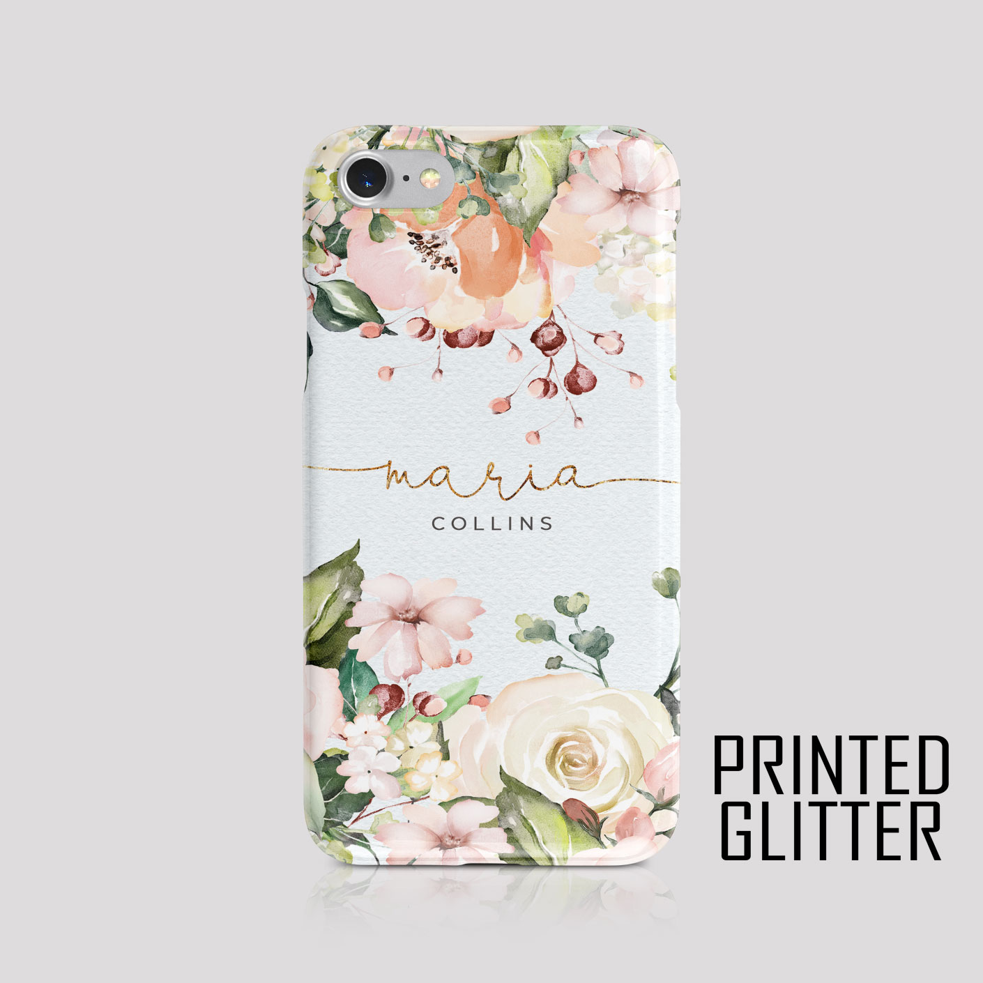 Personalised Phone Case Cover for iPhone Samsung Floral Animal Print Glitter - Picture 7 of 24