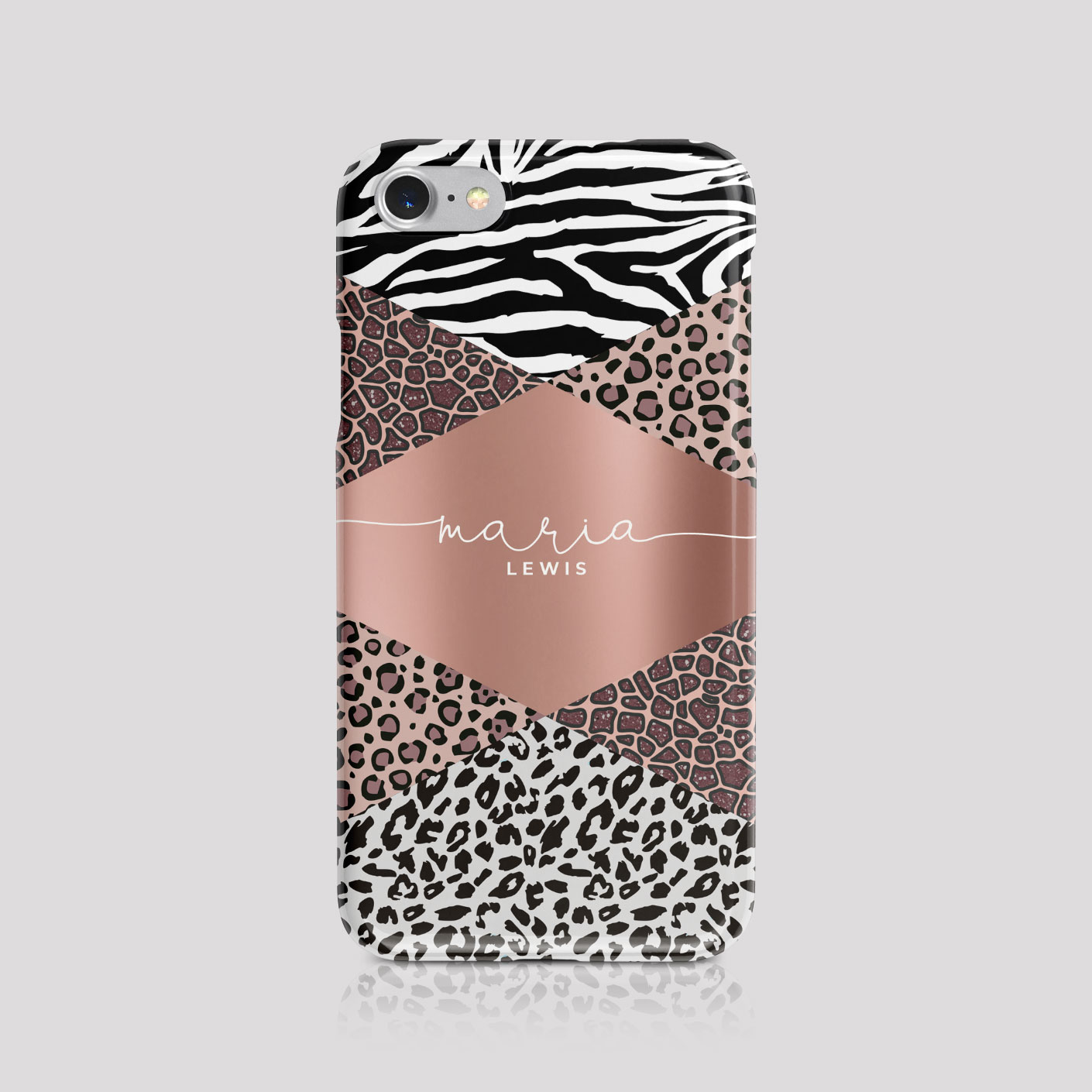 Personalised Phone Case Cover for iPhone Samsung Floral Animal Print Glitter - Picture 12 of 24