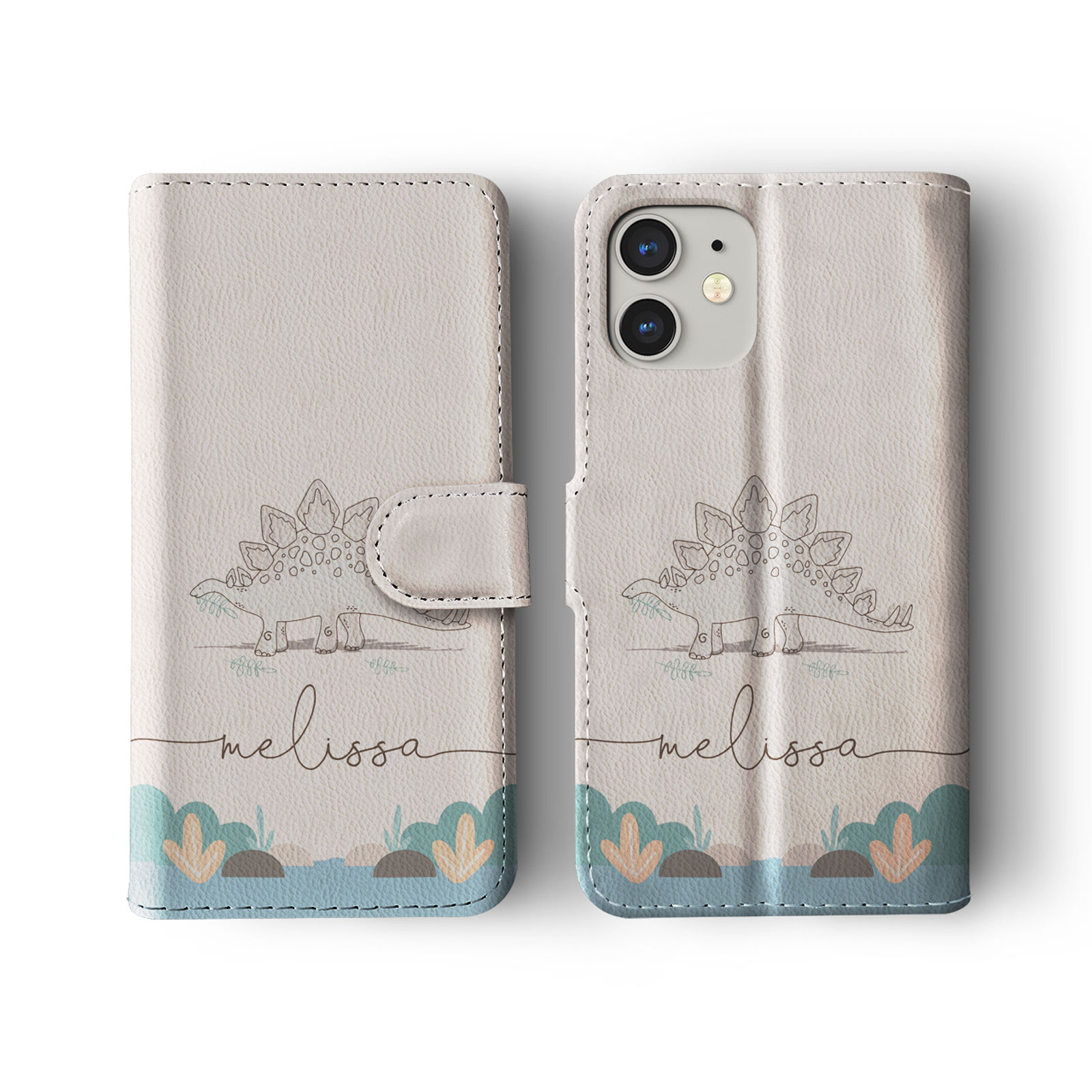Tirita Personalised Wallet Flip Case for iPhone 14 13 12 11 8 Awesome Dinosaurs