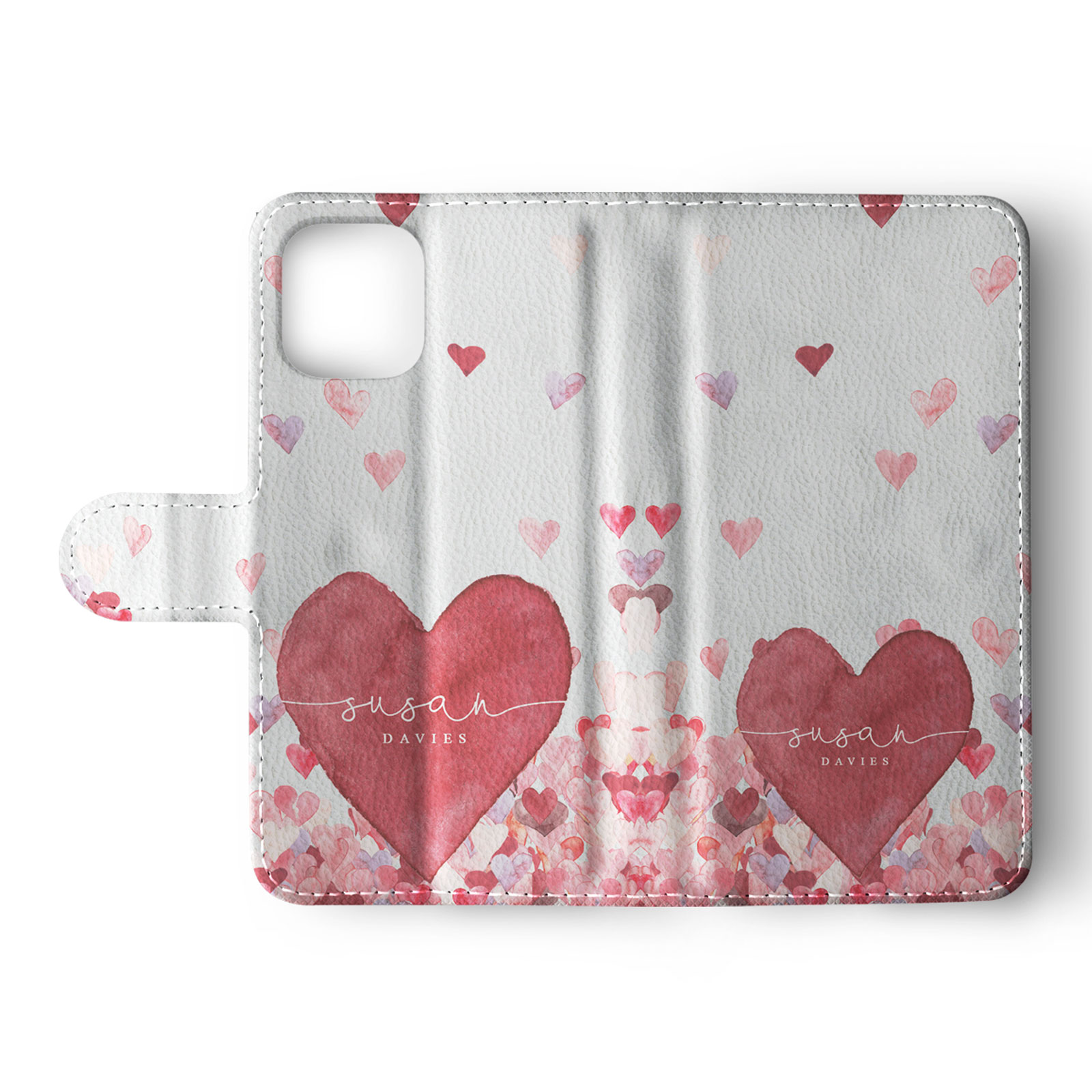 Tirita Personalised Wallet Flip Case for iPhone 16 15 14 13 12 Hearts Pink Rain - Picture 3 of 26