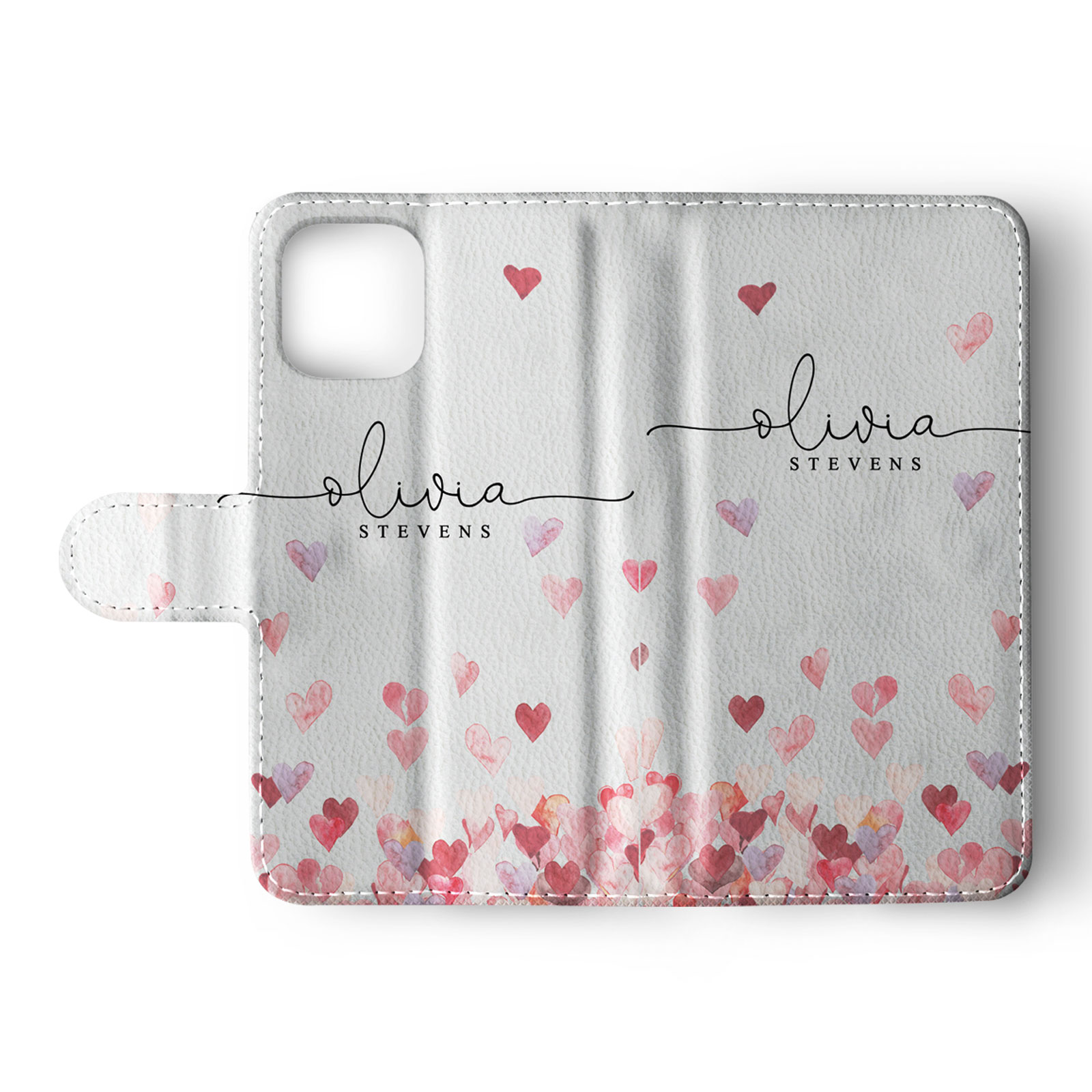 Tirita Personalised Wallet Flip Case for iPhone 16 15 14 13 12 Hearts Pink Rain - Picture 9 of 26
