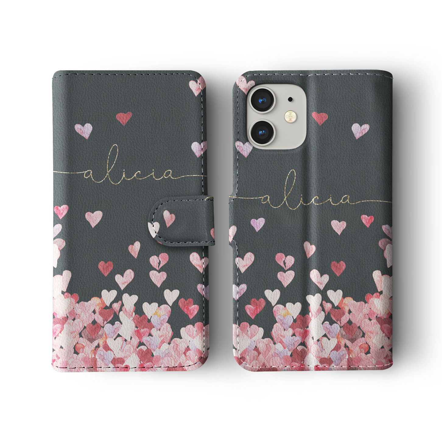 Tirita Personalised Wallet Flip Case for iPhone 16 15 14 13 12 Hearts Pink Rain - Picture 11 of 26
