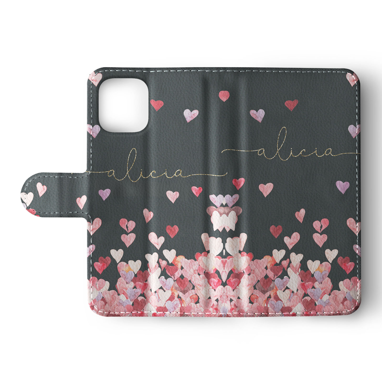 Tirita Personalised Wallet Flip Case for iPhone 16 15 14 13 12 Hearts Pink Rain - Picture 12 of 26