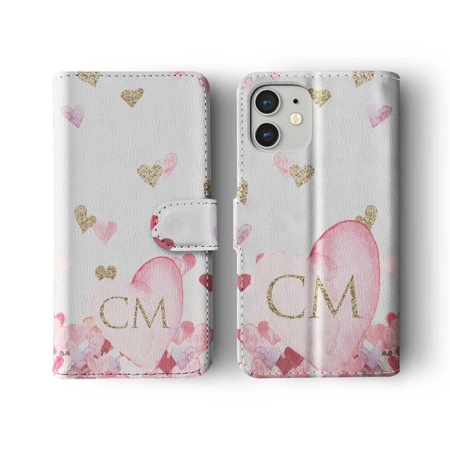 Tirita Personalised Wallet Flip Case for iPhone 16 15 14 13 12 Hearts Pink Rain - Picture 14 of 26