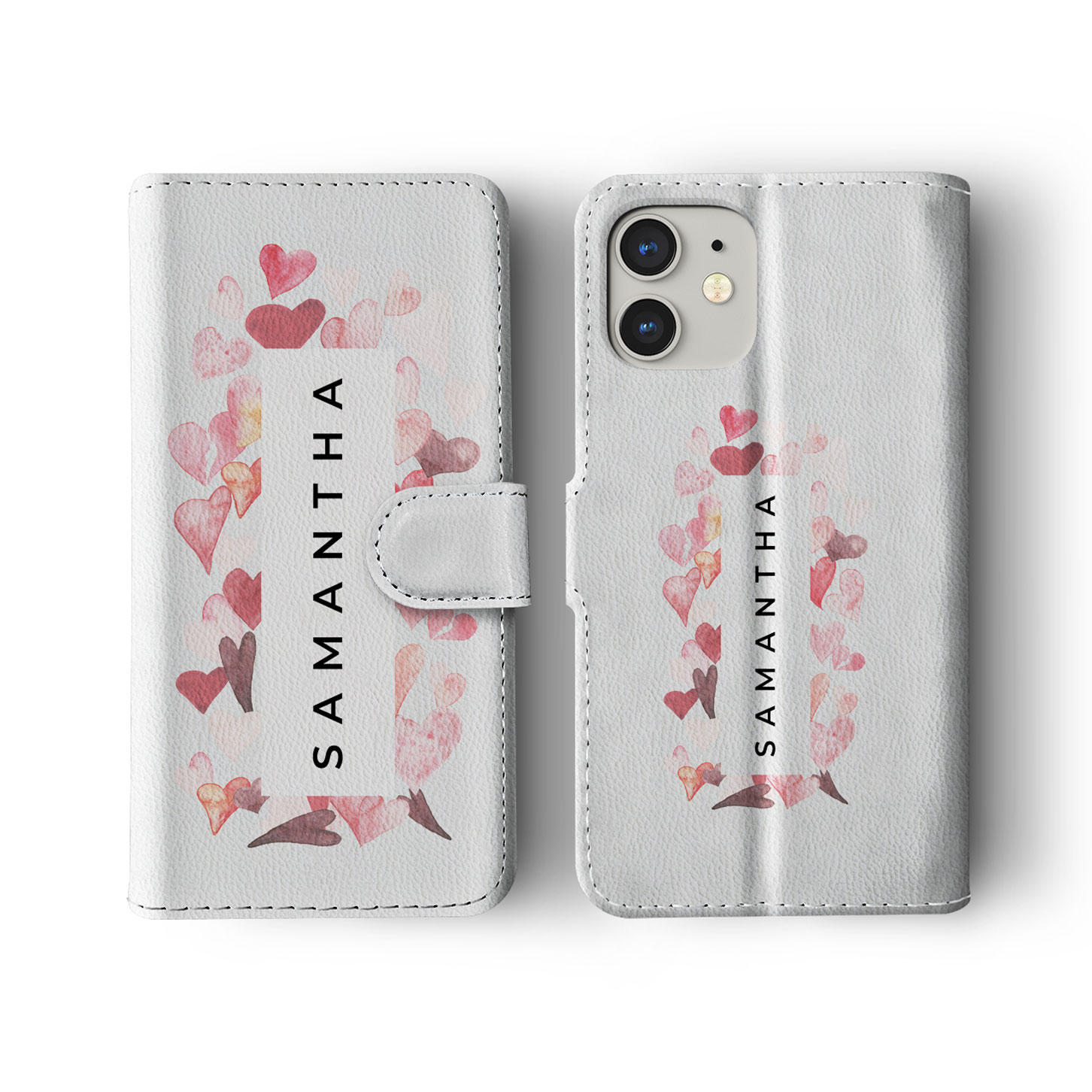 Tirita Personalised Wallet Flip Case for iPhone 16 15 14 13 12 Hearts Pink Rain - Picture 17 of 26