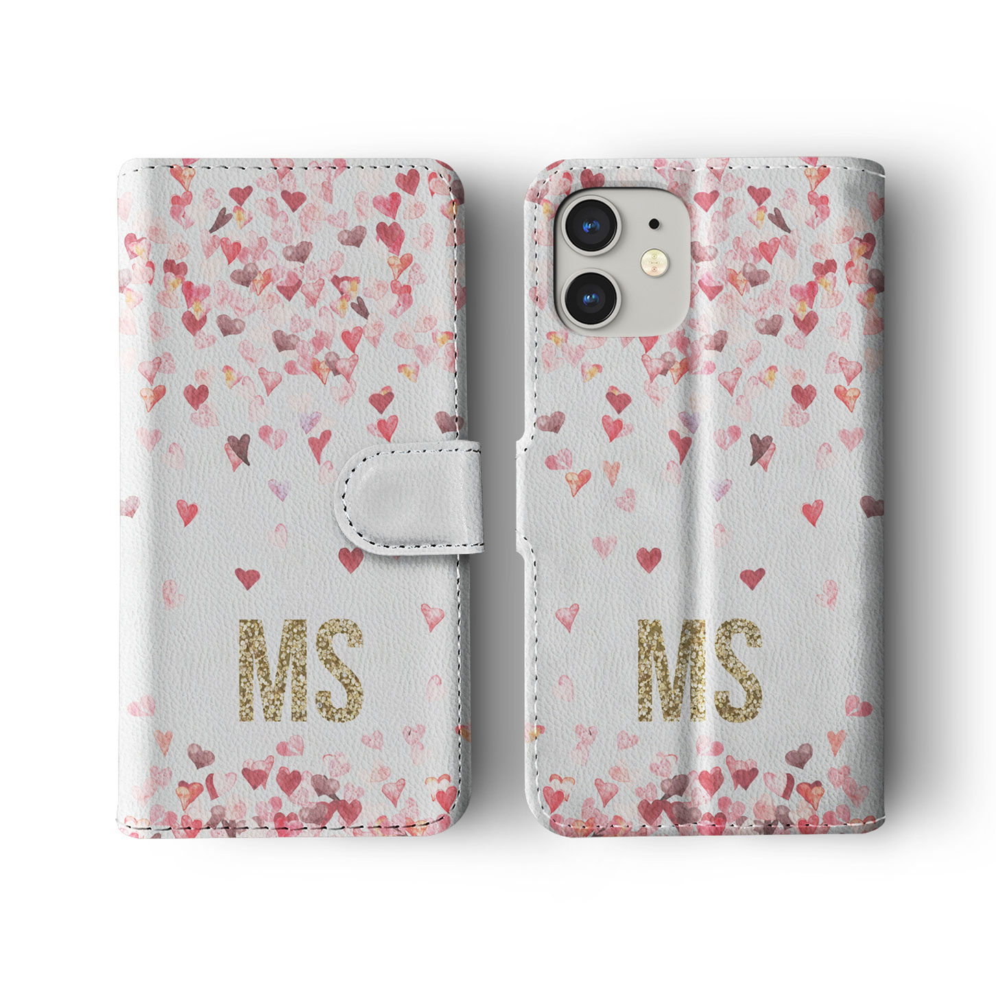 Tirita Personalised Wallet Flip Case for iPhone 16 15 14 13 12 Hearts Pink Rain - Picture 20 of 26