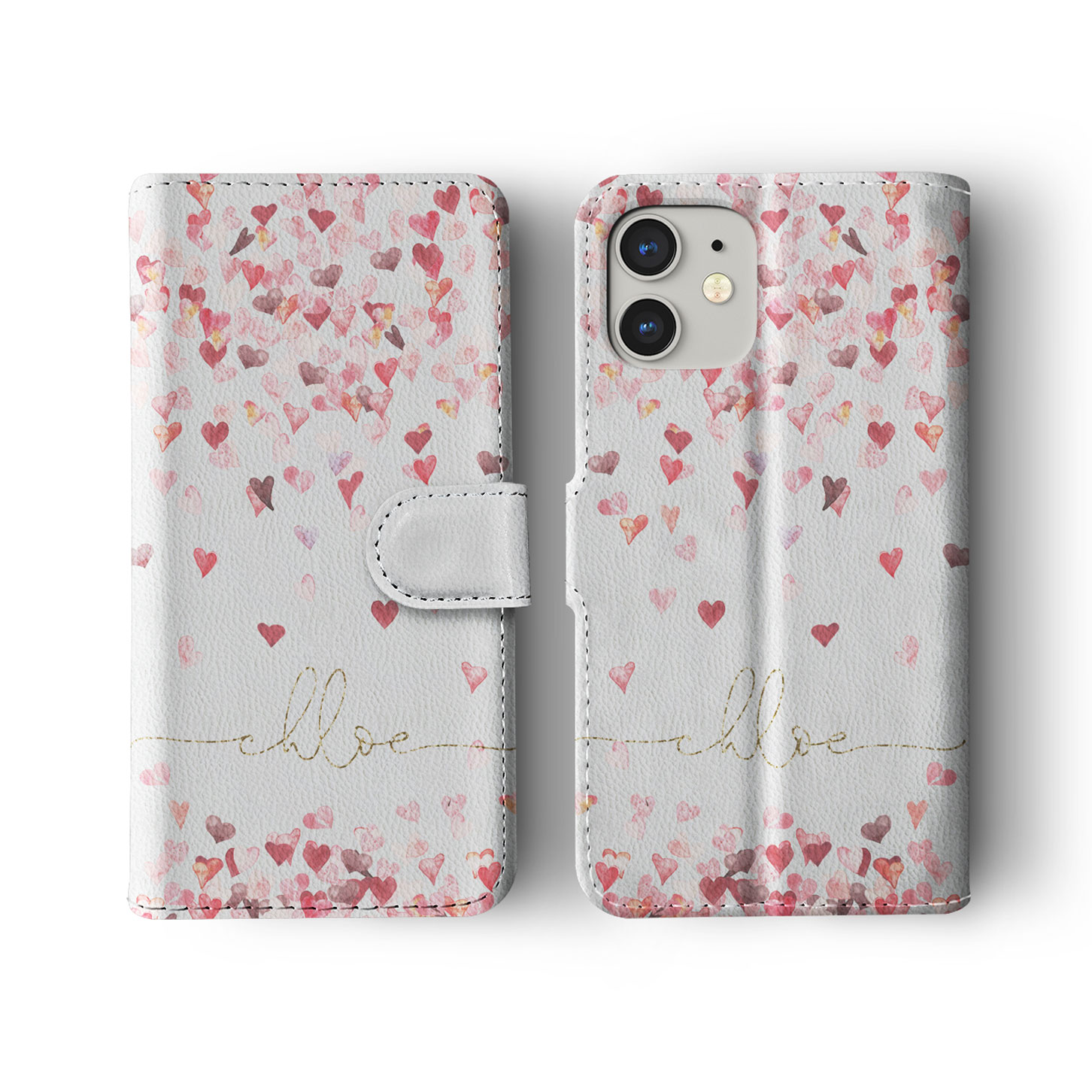 Tirita Personalised Wallet Flip Case for iPhone 16 15 14 13 12 Hearts Pink Rain - Picture 23 of 26
