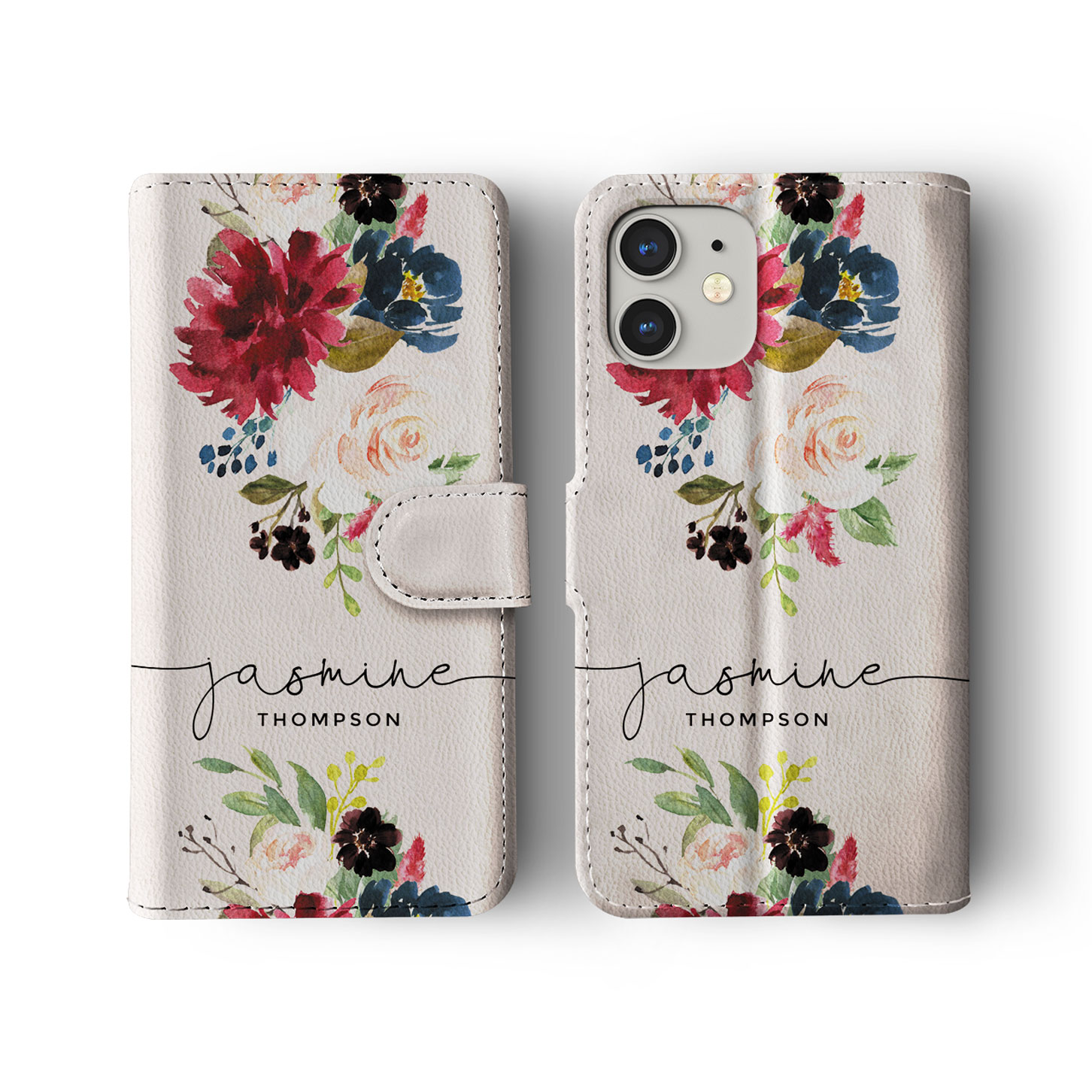 Tirita Personalised Wallet Flip Case for iPhone 14 13 12 11 8 Floral Roses Gold - Picture 5 of 26