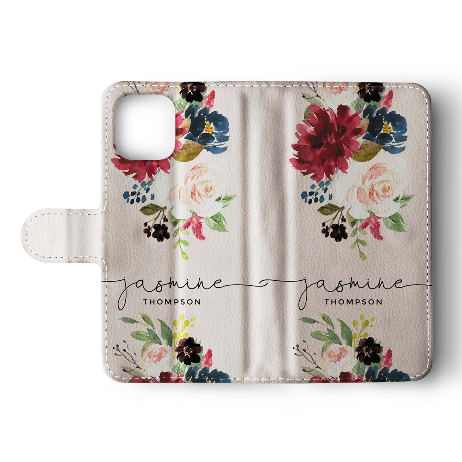 Tirita Personalised Wallet Flip Case for iPhone 14 13 12 11 8 Floral Roses Gold - Picture 6 of 26