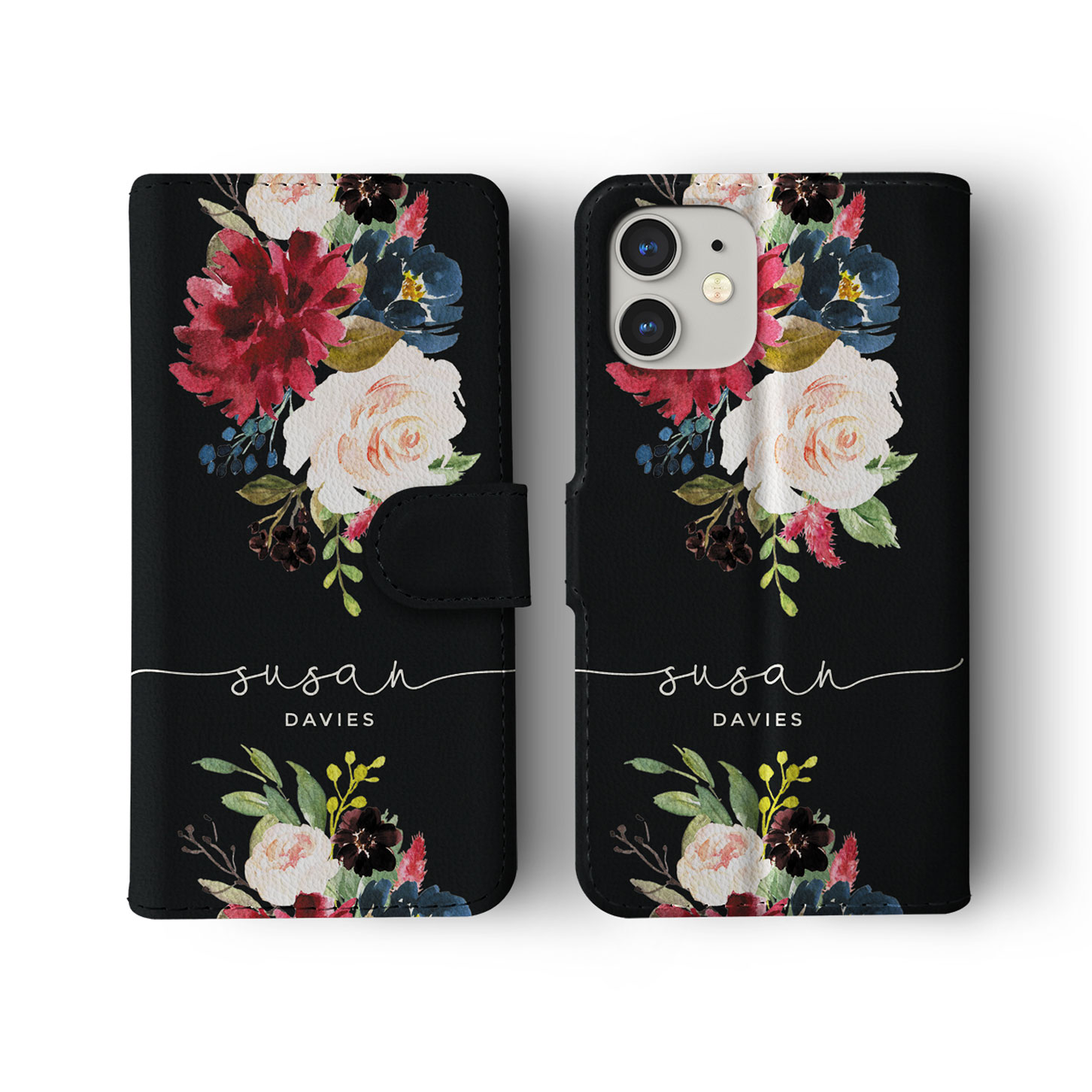 Tirita Personalised Wallet Flip Case for iPhone 14 13 12 11 8 Floral Roses Gold - Picture 8 of 26