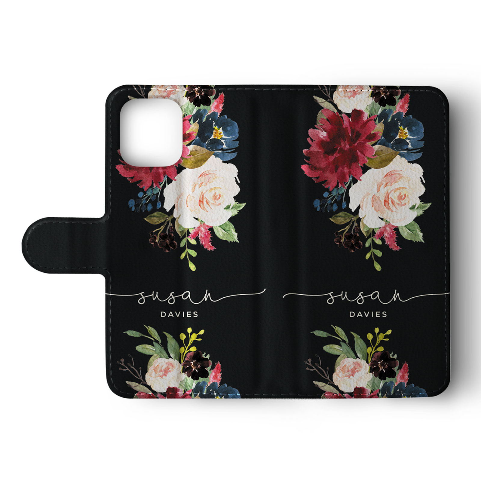Tirita Personalised Wallet Flip Case for iPhone 14 13 12 11 8 Floral Roses Gold - Picture 9 of 26