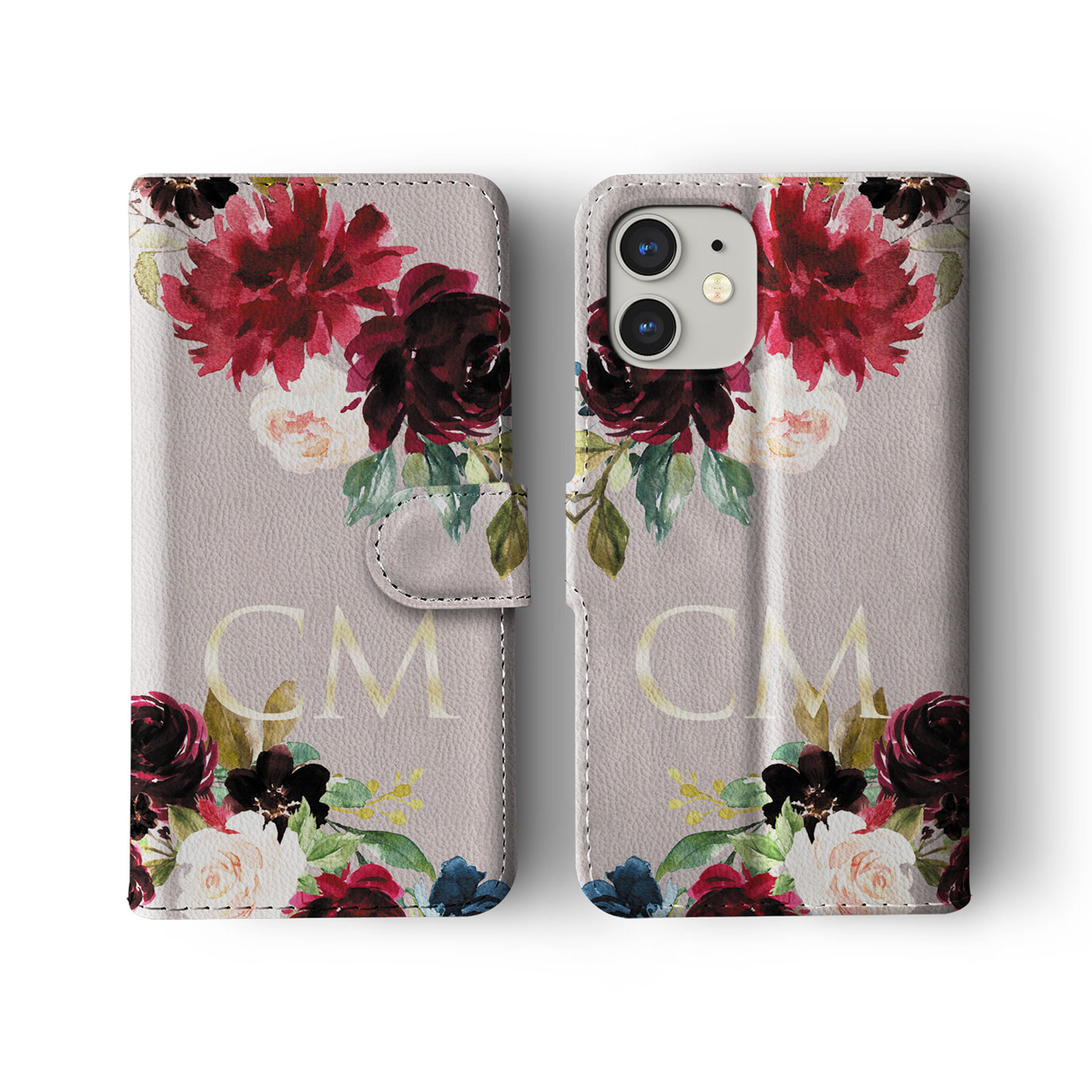 Tirita Personalised Wallet Flip Case for iPhone 14 13 12 11 8 Floral Roses Gold - Picture 11 of 26