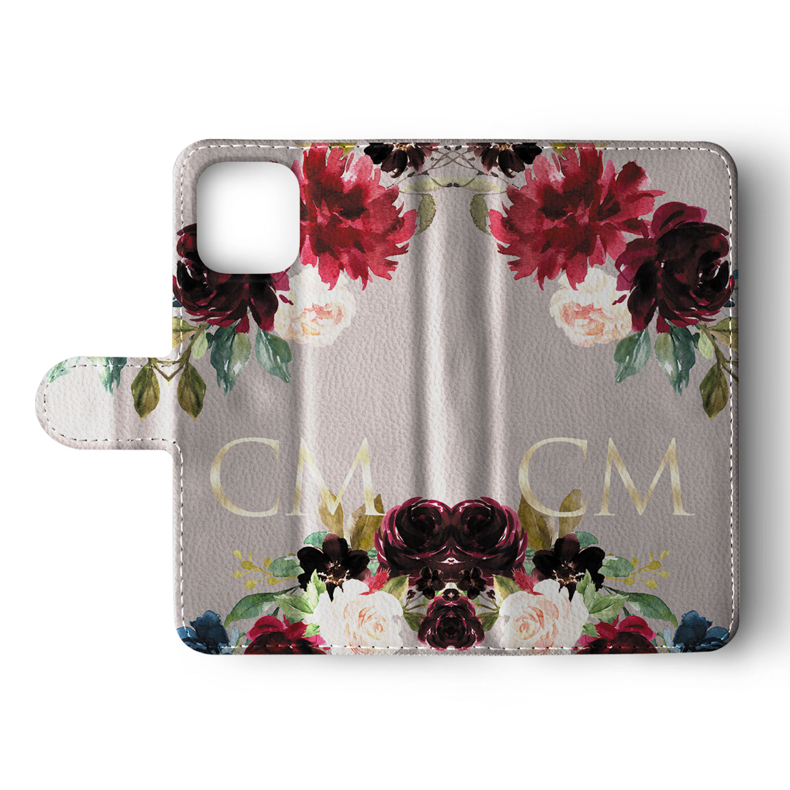 Tirita Personalised Wallet Flip Case for iPhone 14 13 12 11 8 Floral Roses Gold - Picture 12 of 26