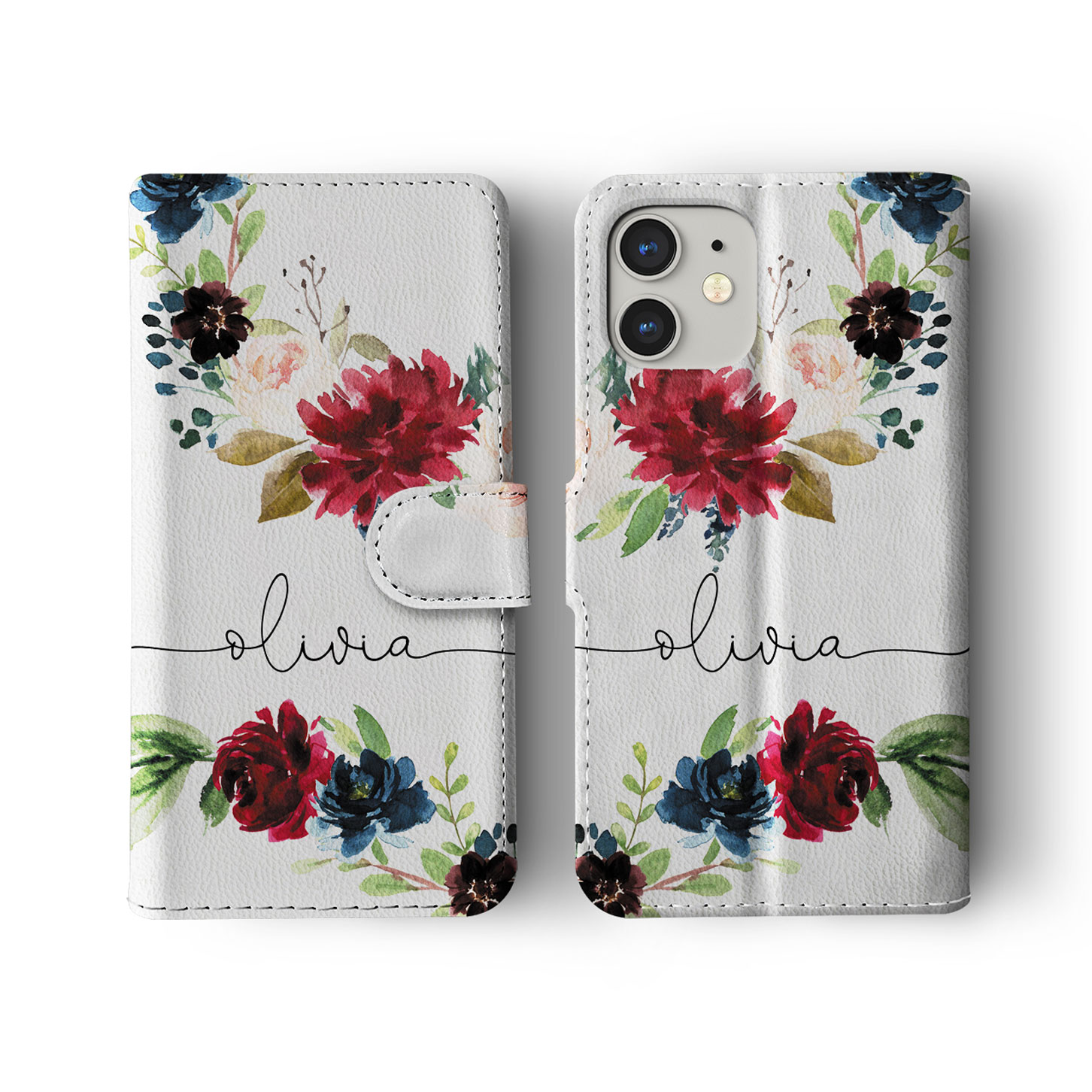 Tirita Personalised Wallet Flip Case for iPhone 14 13 12 11 8 Floral Roses Gold - Picture 14 of 26