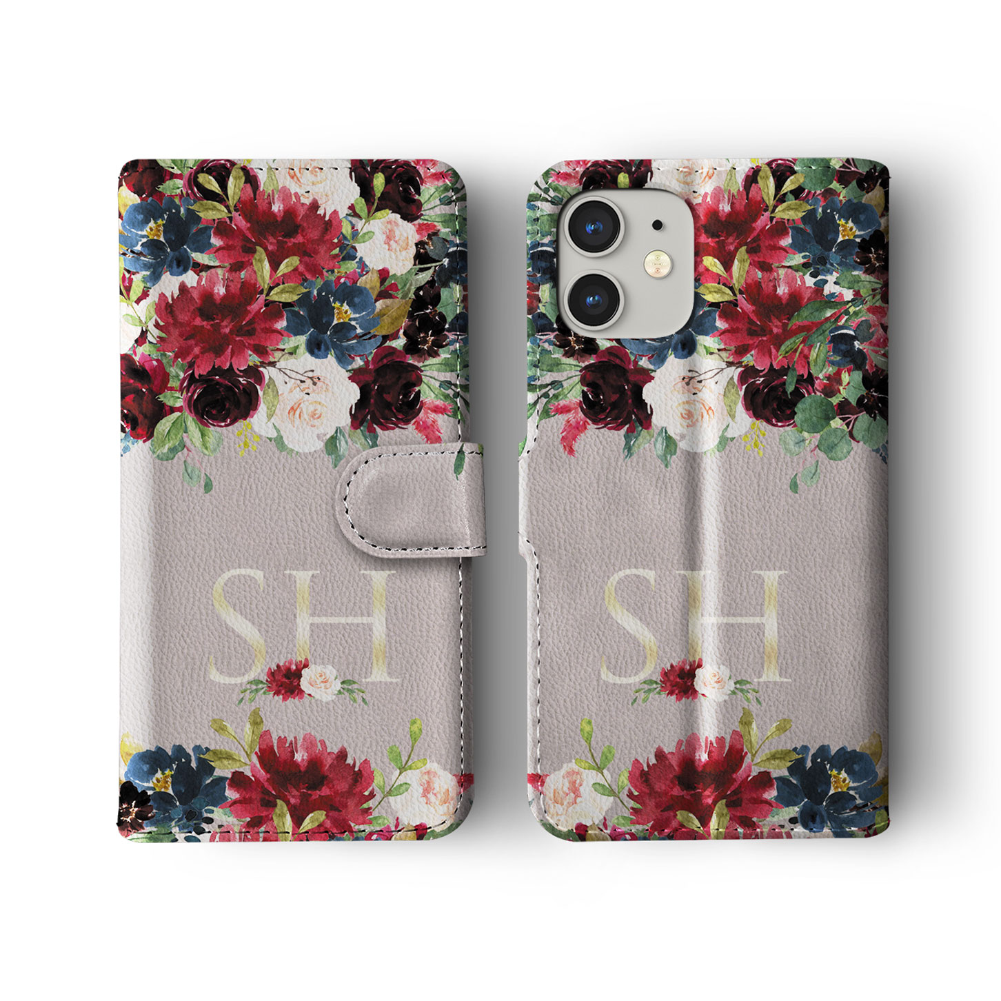 Tirita Personalised Wallet Flip Case for iPhone 14 13 12 11 8 Floral Roses Gold - Picture 17 of 26