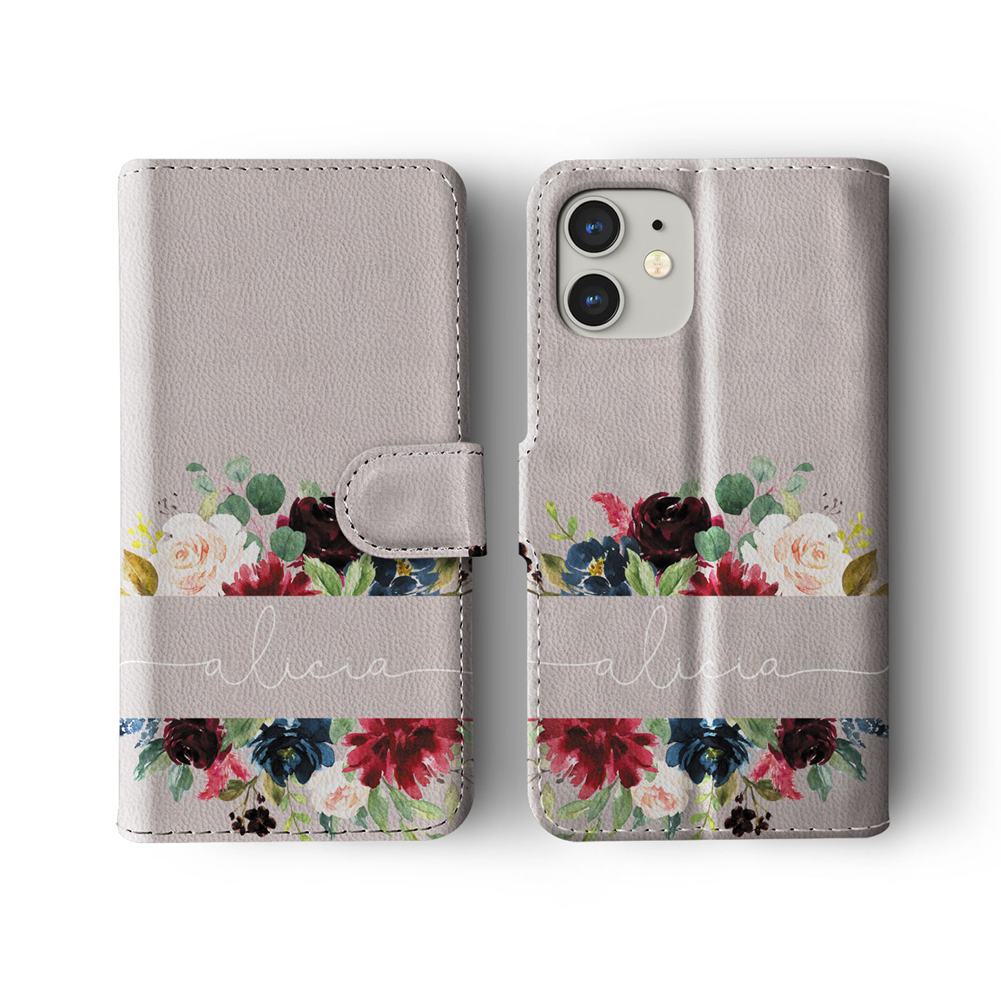 Tirita Personalised Wallet Flip Case for iPhone 14 13 12 11 8 Floral Roses Gold - Picture 20 of 26