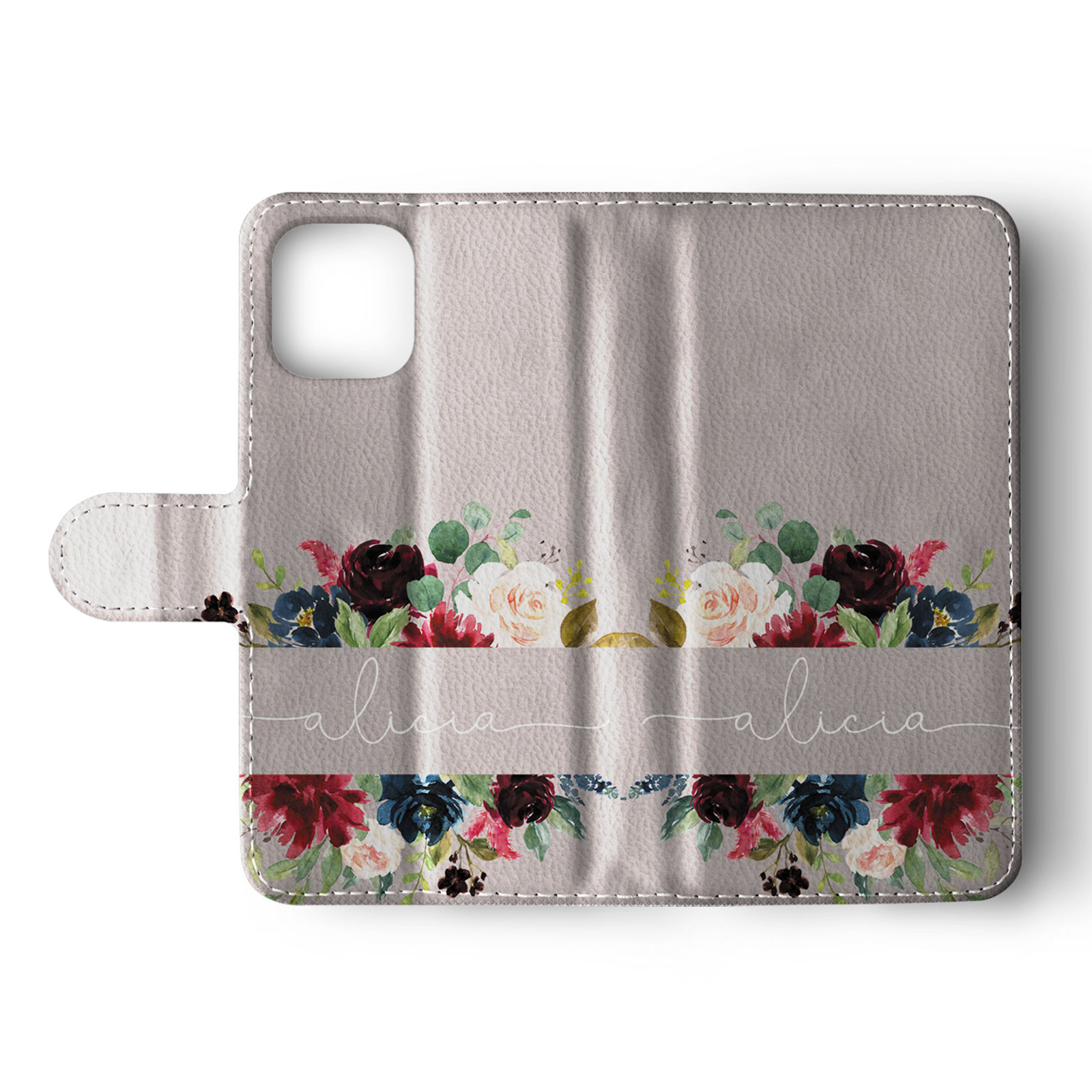 Tirita Personalised Wallet Flip Case for iPhone 14 13 12 11 8 Floral Roses Gold - Picture 21 of 26
