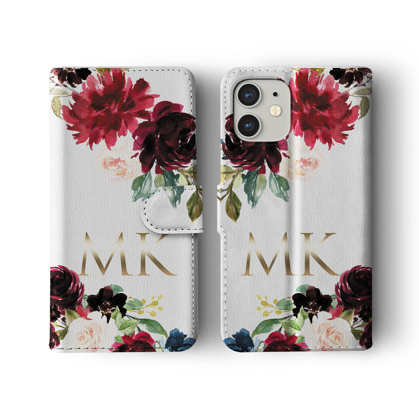 Tirita Personalised Wallet Flip Case for iPhone 14 13 12 11 8 Floral Roses Gold - Picture 23 of 26