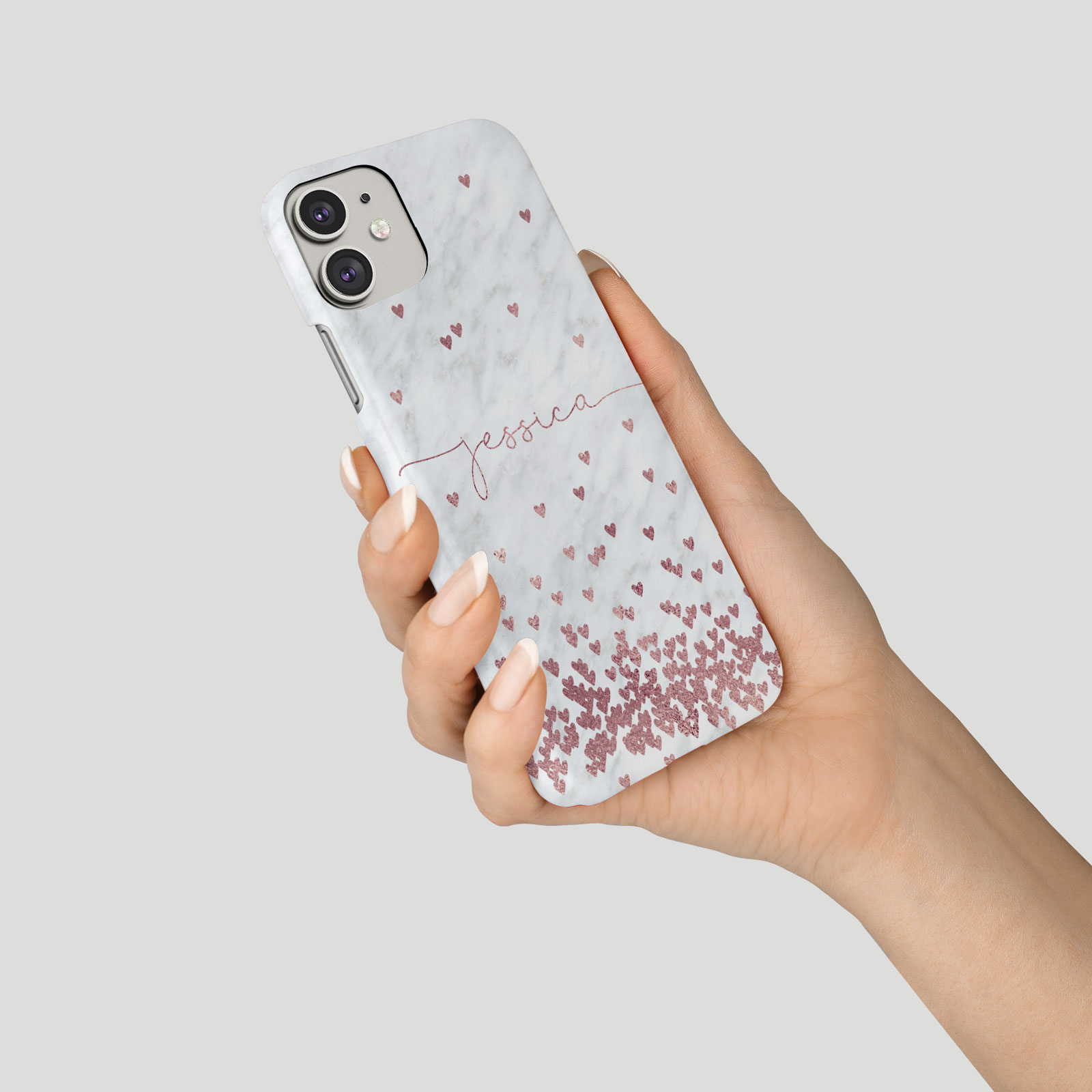 Tirita Personalised Phone Case for iPhone 16 15 14 13 12 Floating Hearts Marble - Picture 3 of 18