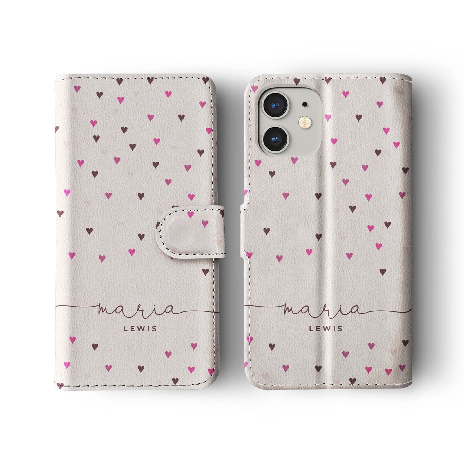 Tirita Personalised Wallet Flip Case for iPhone 16 15 14 Hearts Rain Colourful - Picture 2 of 20