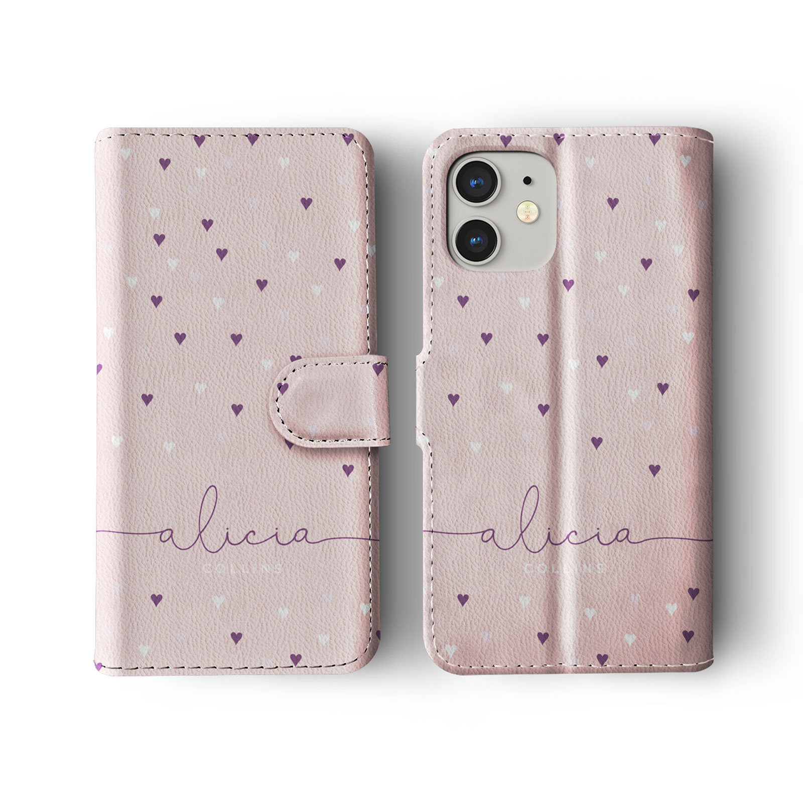 Tirita Personalised Wallet Flip Case for iPhone 16 15 14 Hearts Rain Colourful - Picture 11 of 20