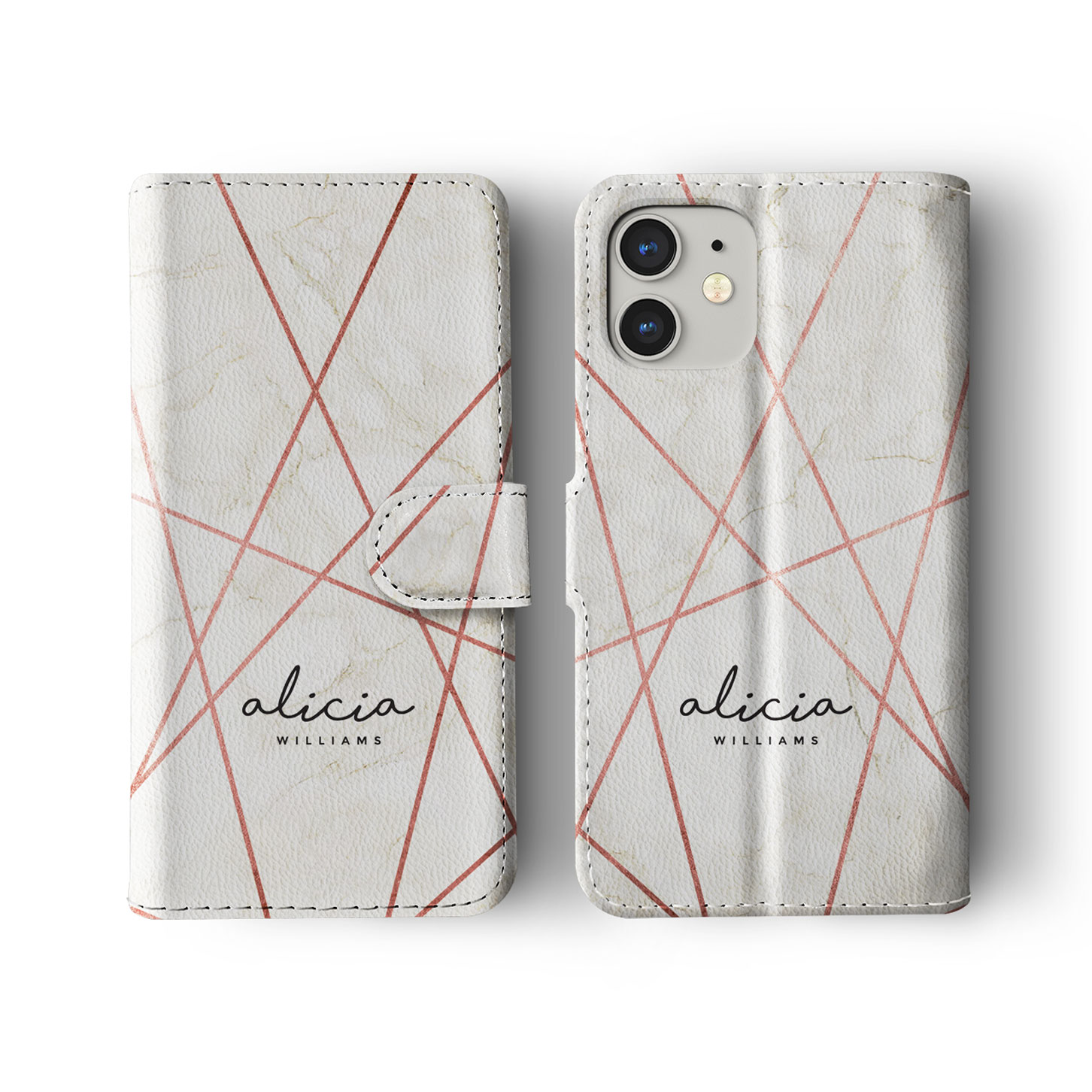Tirita Personalised Wallet Flip Case for iPhone 16 15 14 13 12 Marble Rose Gold - Picture 2 of 26