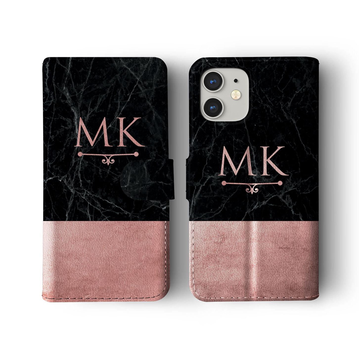 Tirita Personalised Wallet Flip Case for iPhone 16 15 14 13 12 Marble Rose Gold - Picture 5 of 26
