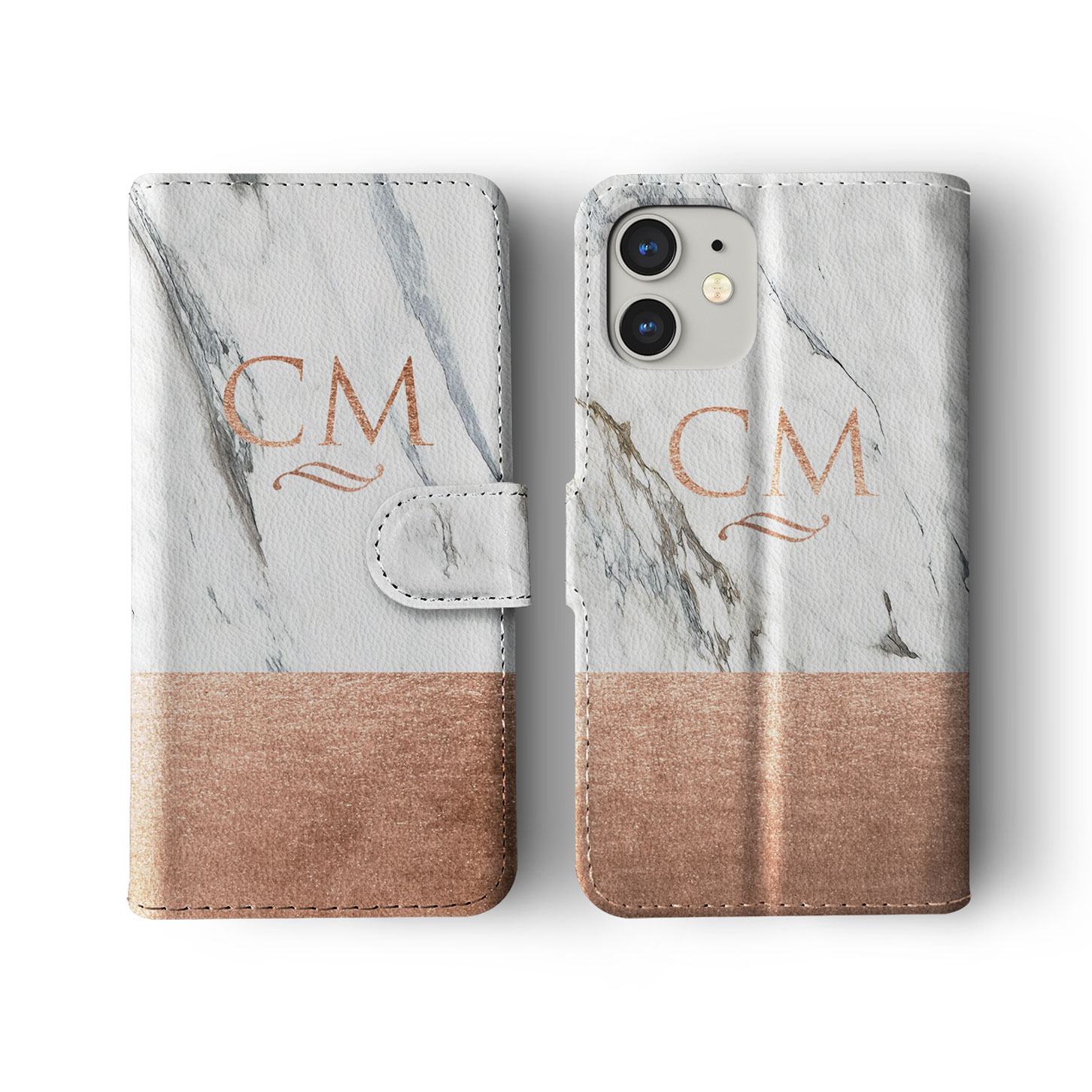 Tirita Personalised Wallet Flip Case for iPhone 16 15 14 13 12 Marble Rose Gold - Picture 8 of 26