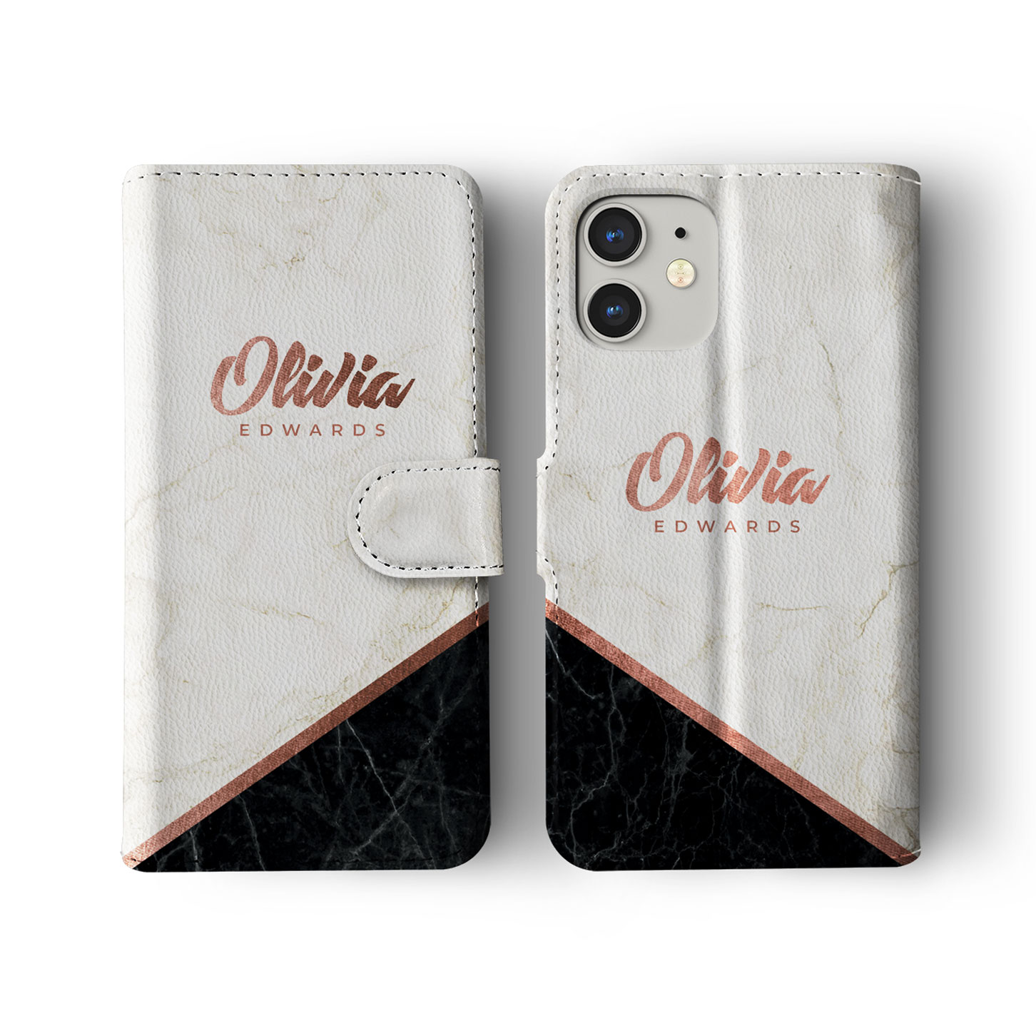 Tirita Personalised Wallet Flip Case for iPhone 16 15 14 13 12 Marble Rose Gold - Picture 14 of 26