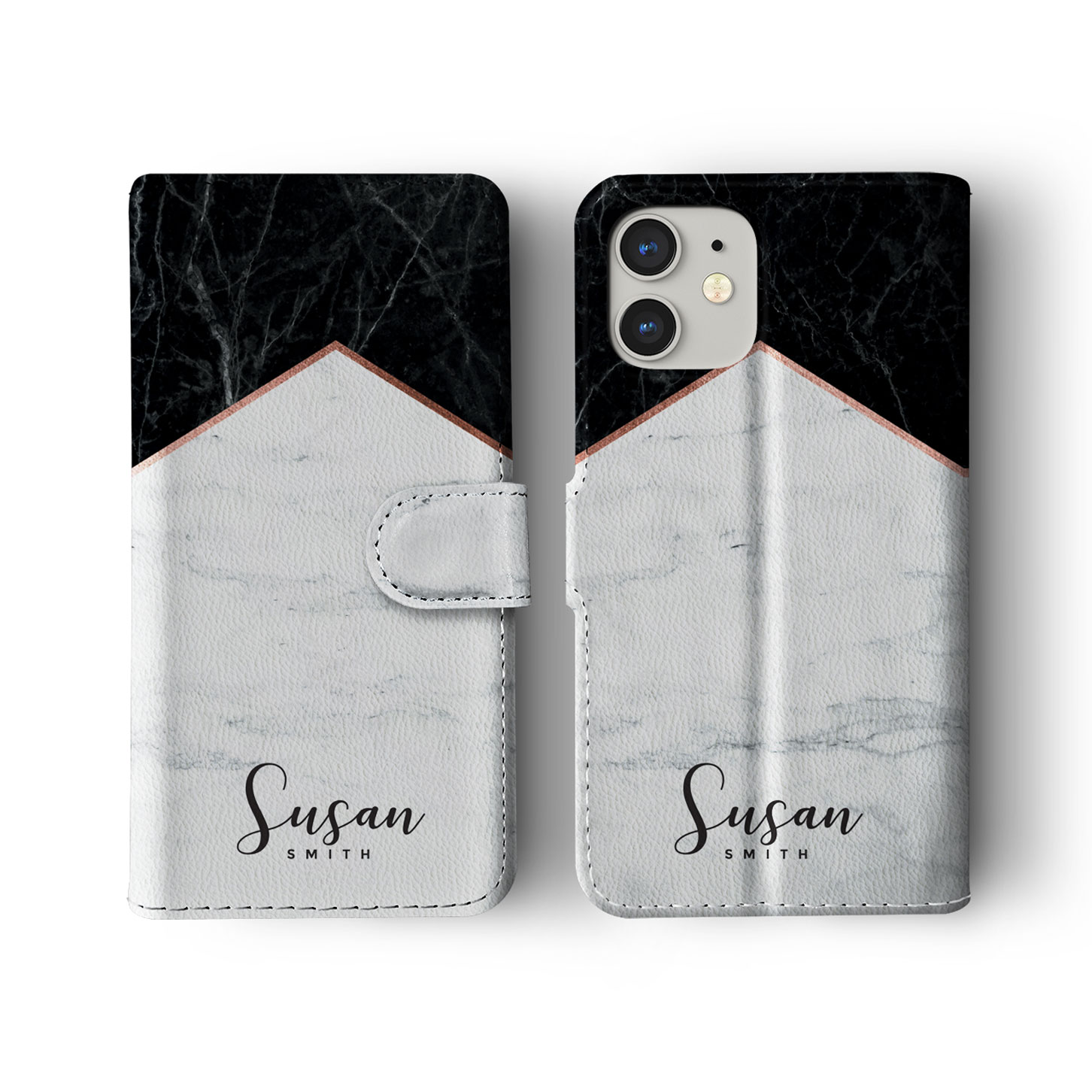 Tirita Personalised Wallet Flip Case for iPhone 16 15 14 13 12 Marble Rose Gold - Picture 17 of 26