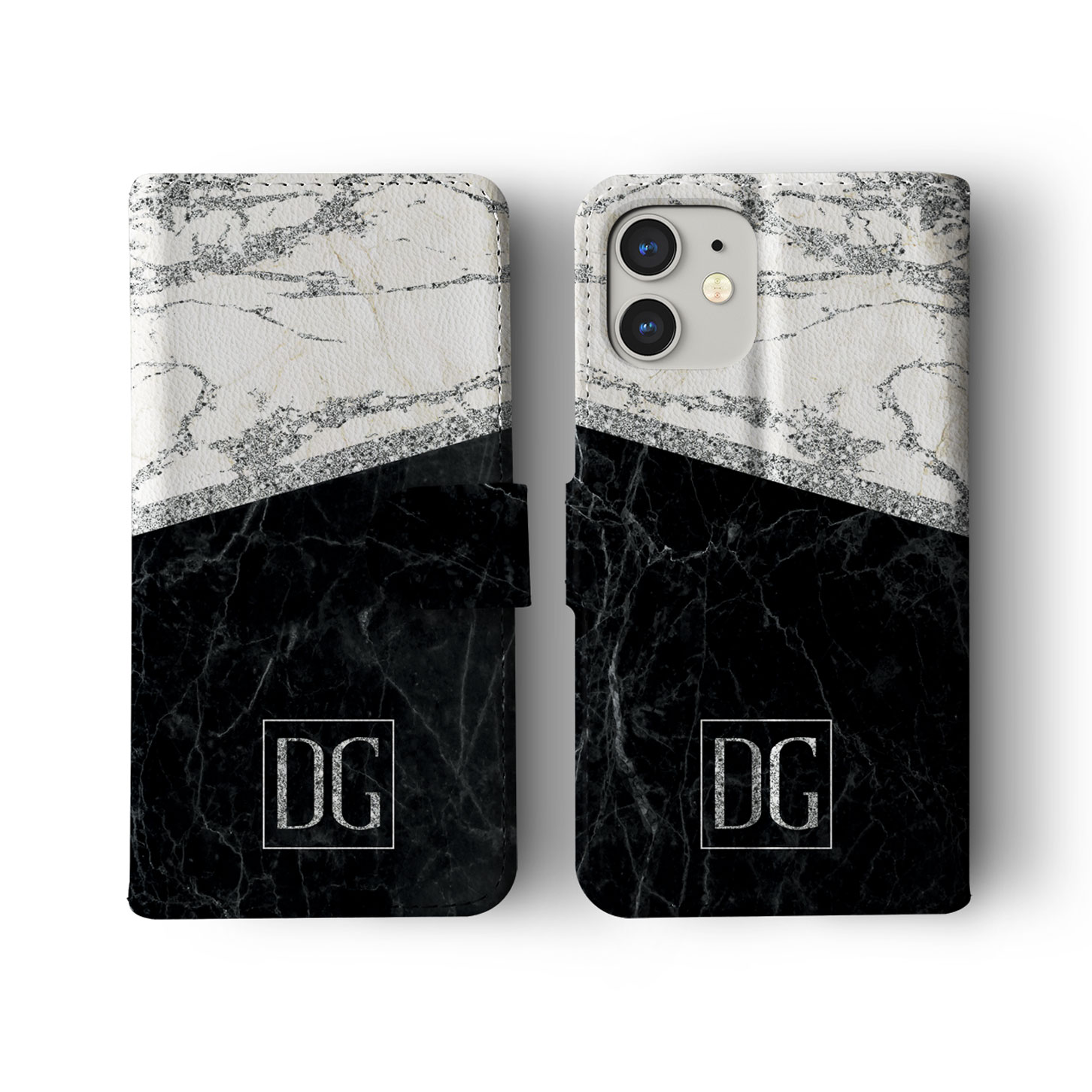 Tirita Personalised Wallet Flip Case for iPhone 16 15 14 13 12 11 Silver Marble - Picture 2 of 26