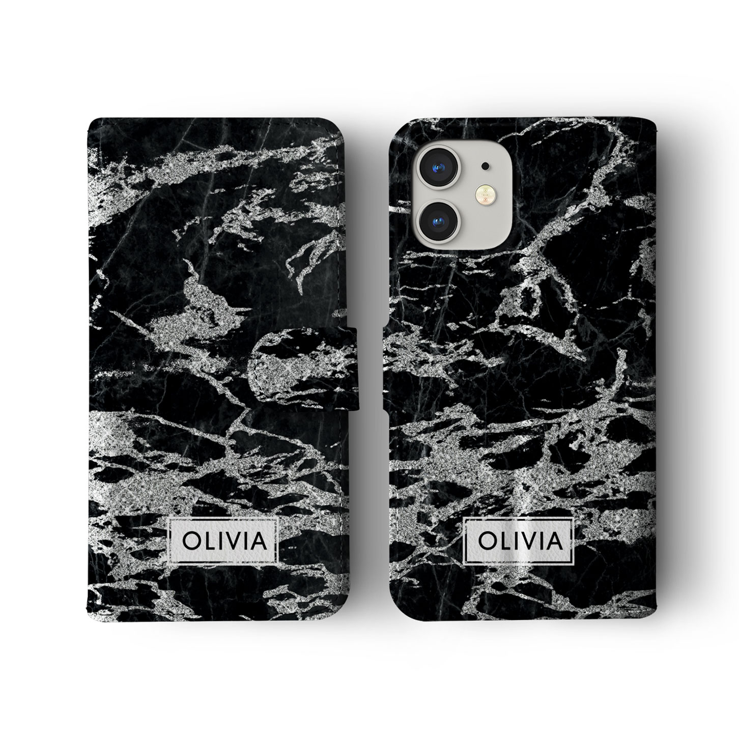 Tirita Personalised Wallet Flip Case for iPhone 16 15 14 13 12 11 Silver Marble - Picture 5 of 26