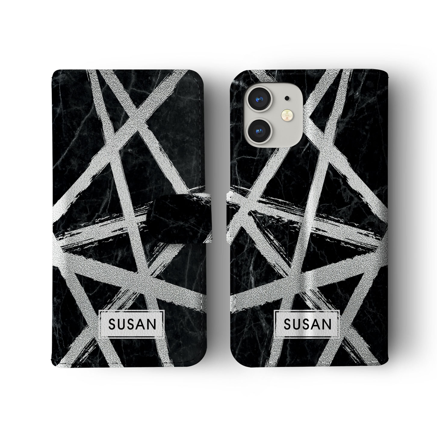 Tirita Personalised Wallet Flip Case for iPhone 16 15 14 13 12 11 Silver Marble - Picture 8 of 26