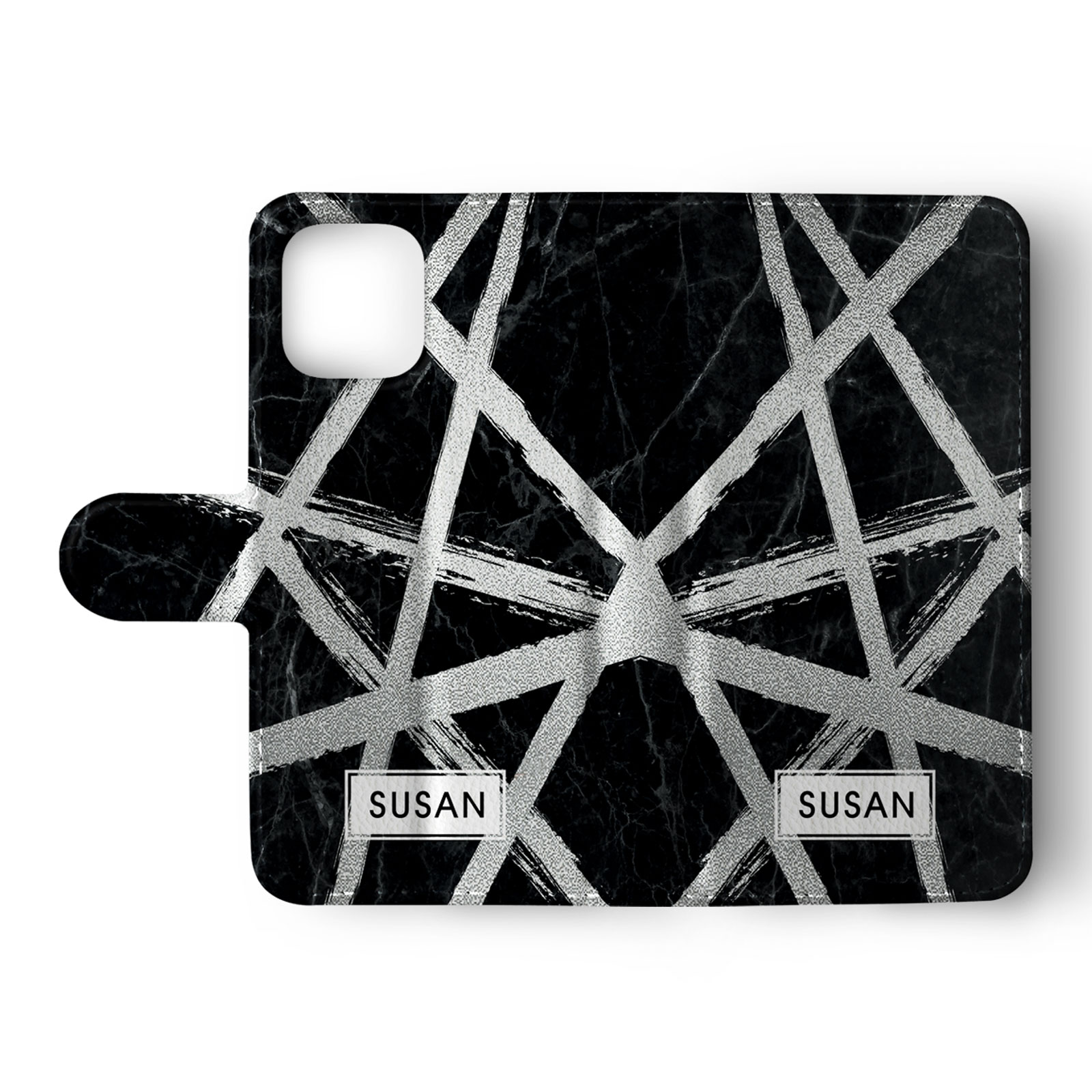Tirita Personalised Wallet Flip Case for iPhone 16 15 14 13 12 11 Silver Marble - Picture 9 of 26
