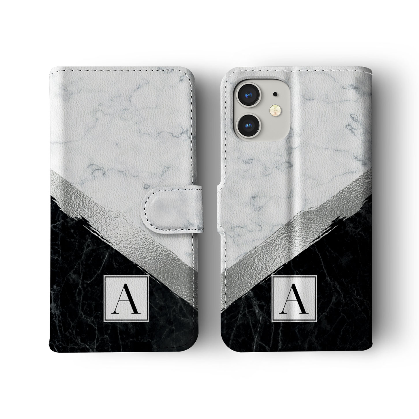 Tirita Personalised Wallet Flip Case for iPhone 16 15 14 13 12 11 Silver Marble - Picture 11 of 26