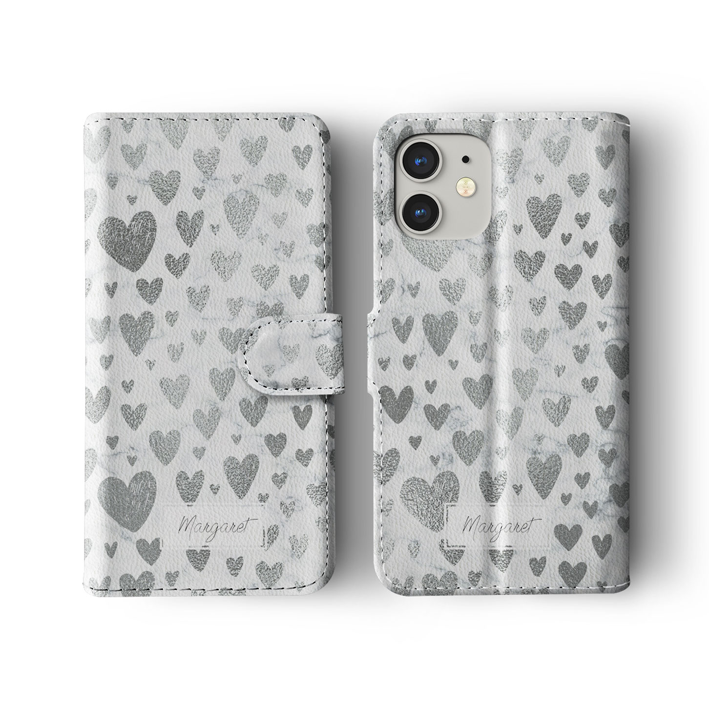 Tirita Personalised Wallet Flip Case for iPhone 16 15 14 13 12 11 Silver Marble - Picture 17 of 26