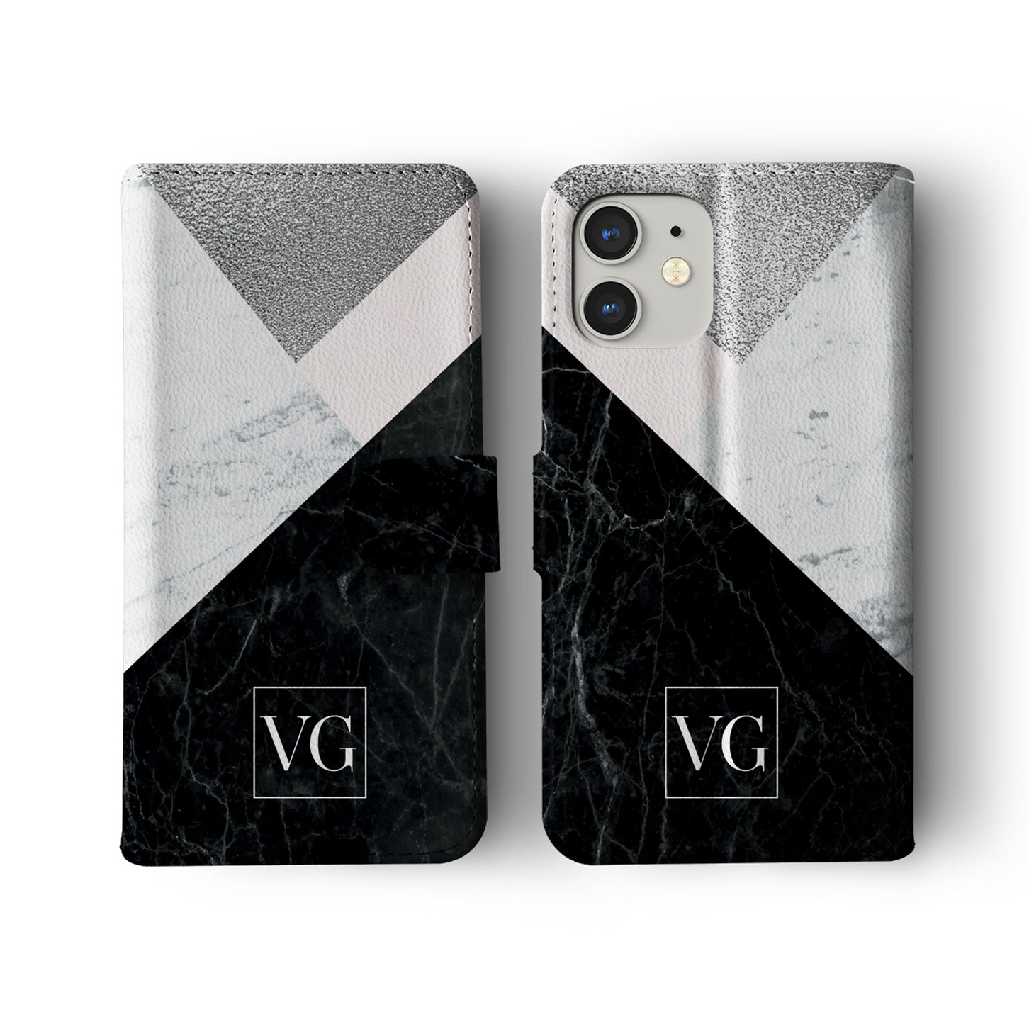 Tirita Personalised Wallet Flip Case for iPhone 16 15 14 13 12 11 Silver Marble - Picture 20 of 26