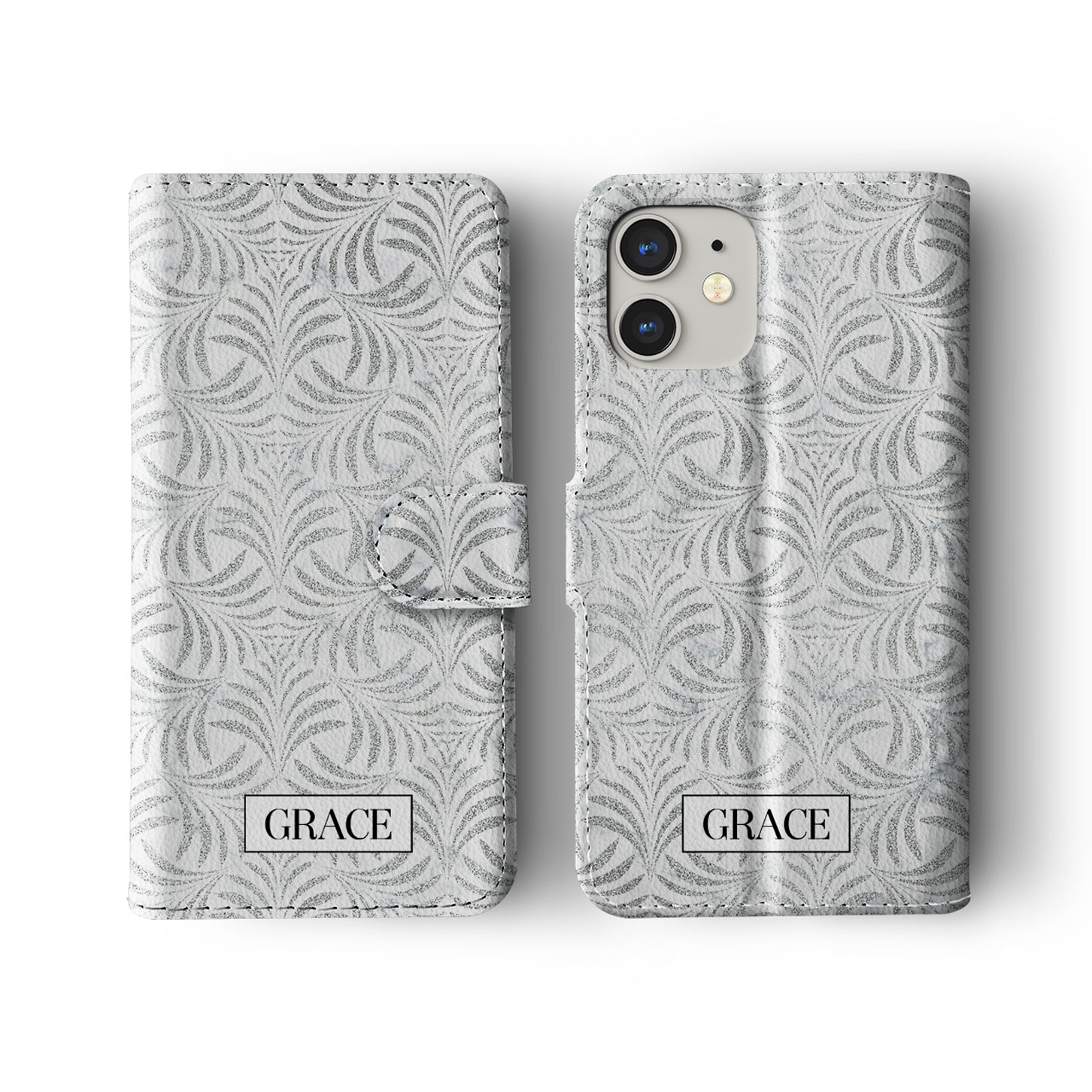 Tirita Personalised Wallet Flip Case for iPhone 16 15 14 13 12 11 Silver Marble - Picture 23 of 26