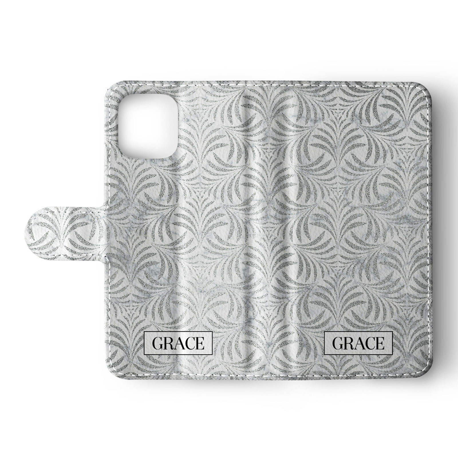Tirita Personalised Wallet Flip Case for iPhone 16 15 14 13 12 11 Silver Marble - Picture 24 of 26