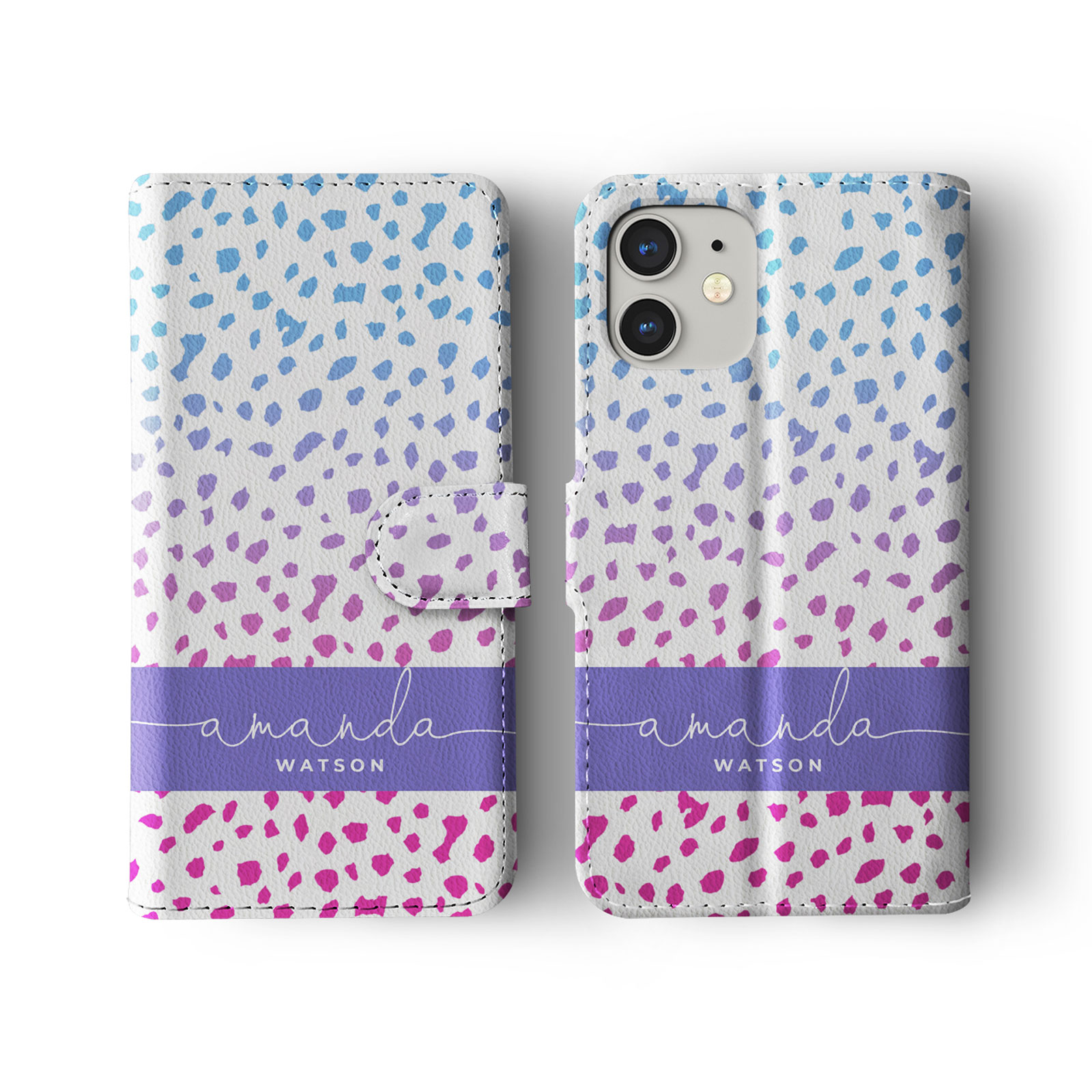 Tirita Personalised Wallet Flip Case for iPhone 14 13 12 11 Colourful Stars Dots - Picture 2 of 31