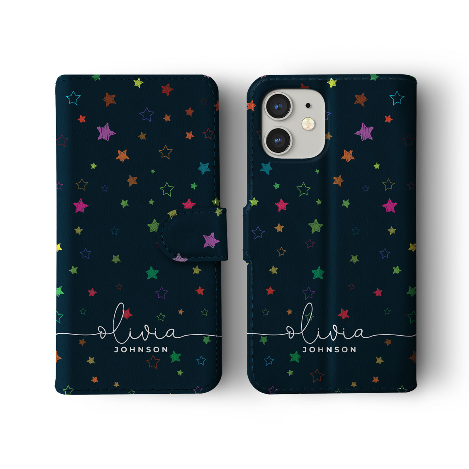 Tirita Personalised Wallet Flip Case for iPhone 14 13 12 11 Colourful Stars Dots - Picture 11 of 31