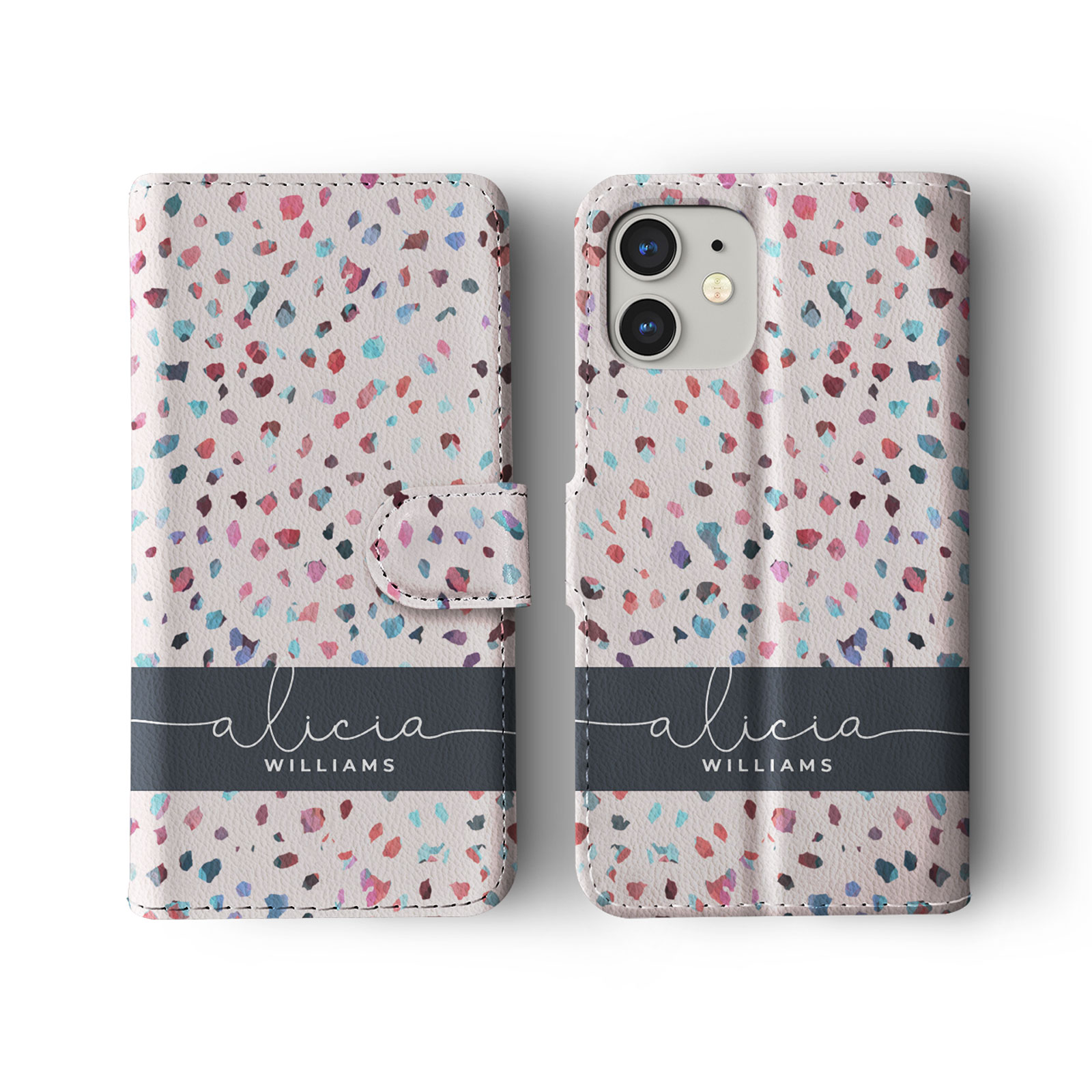 Tirita Personalised Wallet Flip Case for iPhone 14 13 12 11 Colourful Stars Dots - Picture 14 of 31