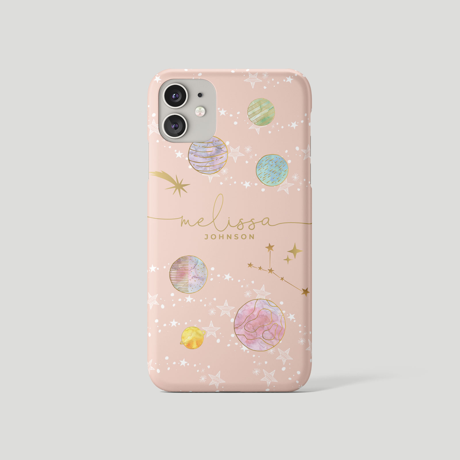 Tirita Personalised Initials Custom Hard Phone Case Compatible with iPhone 11 PRINTED GLITTER NOT REAL GLITTER Space Stars Moon Planets Turquoise Marbled